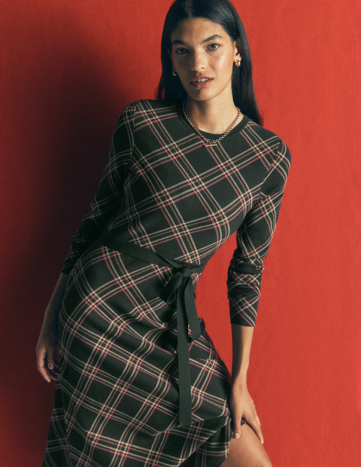 Crew Midi Jacquard Dress-Green Check-2