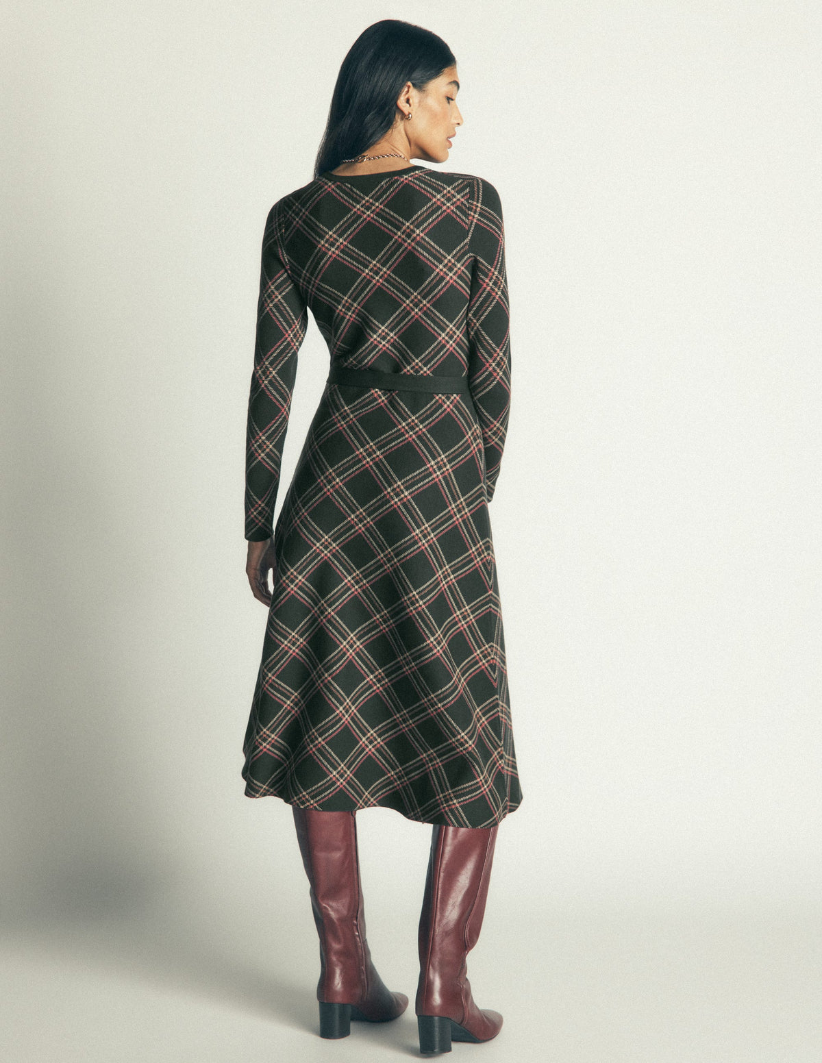 Crew Midi Jacquard Dress-Green Check-4