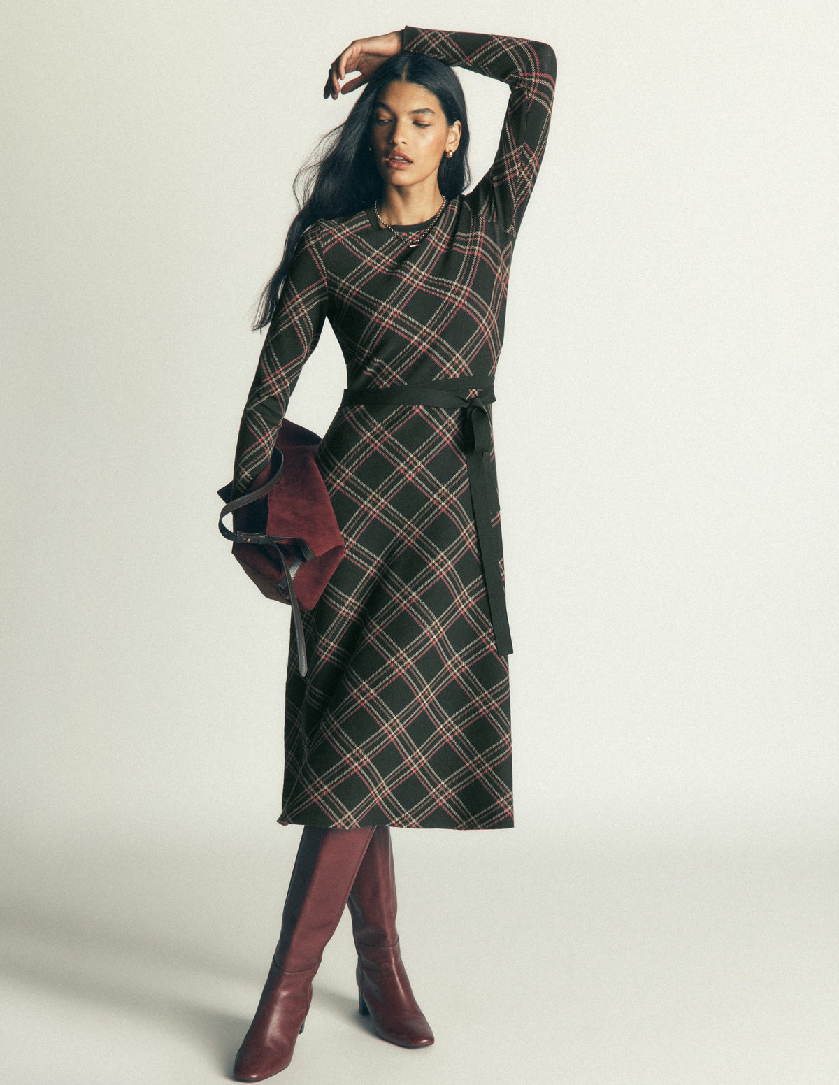 Crew Midi Jacquard Dress-Green Check - Image 5