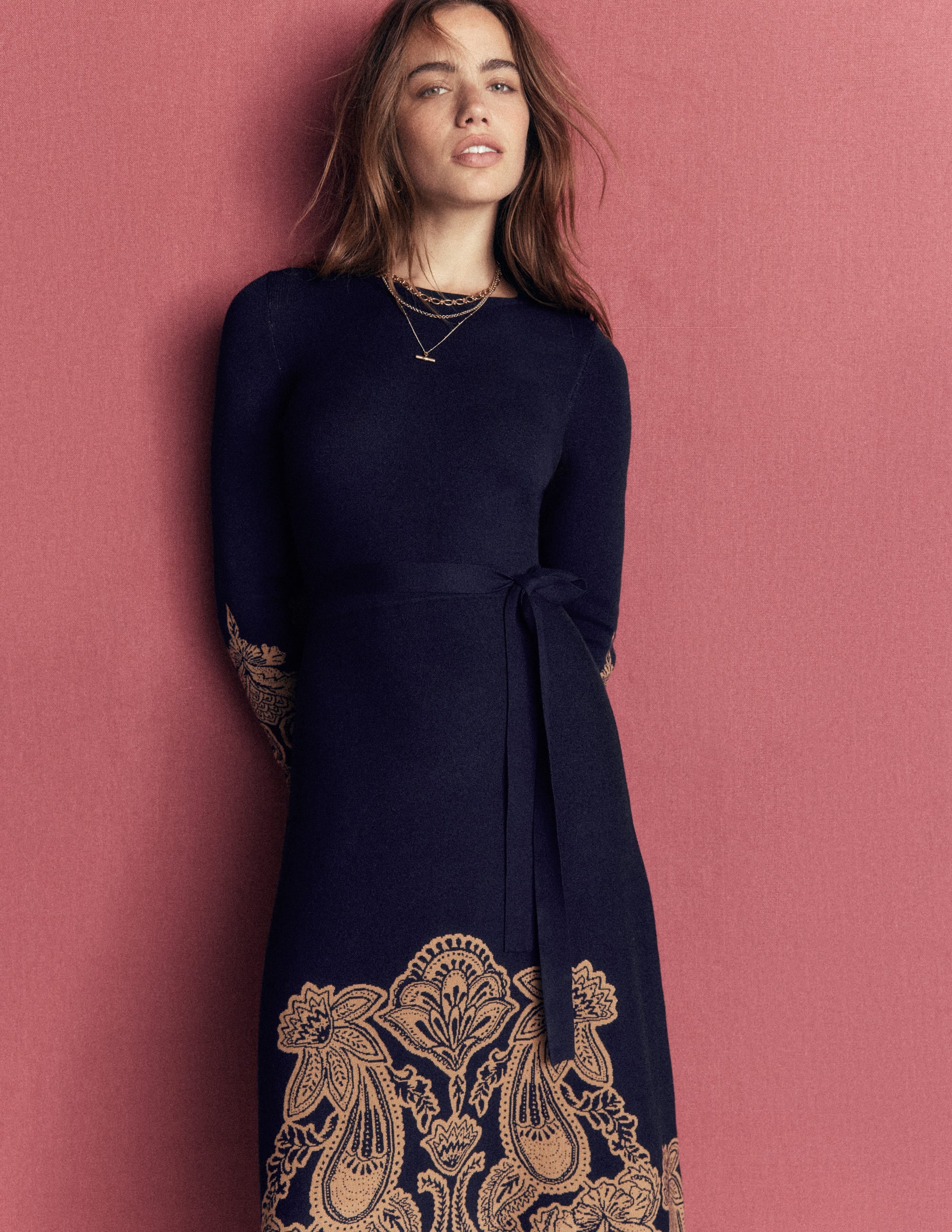 Crew Midi Jacquard Dress - Navy Placement | Boden Global