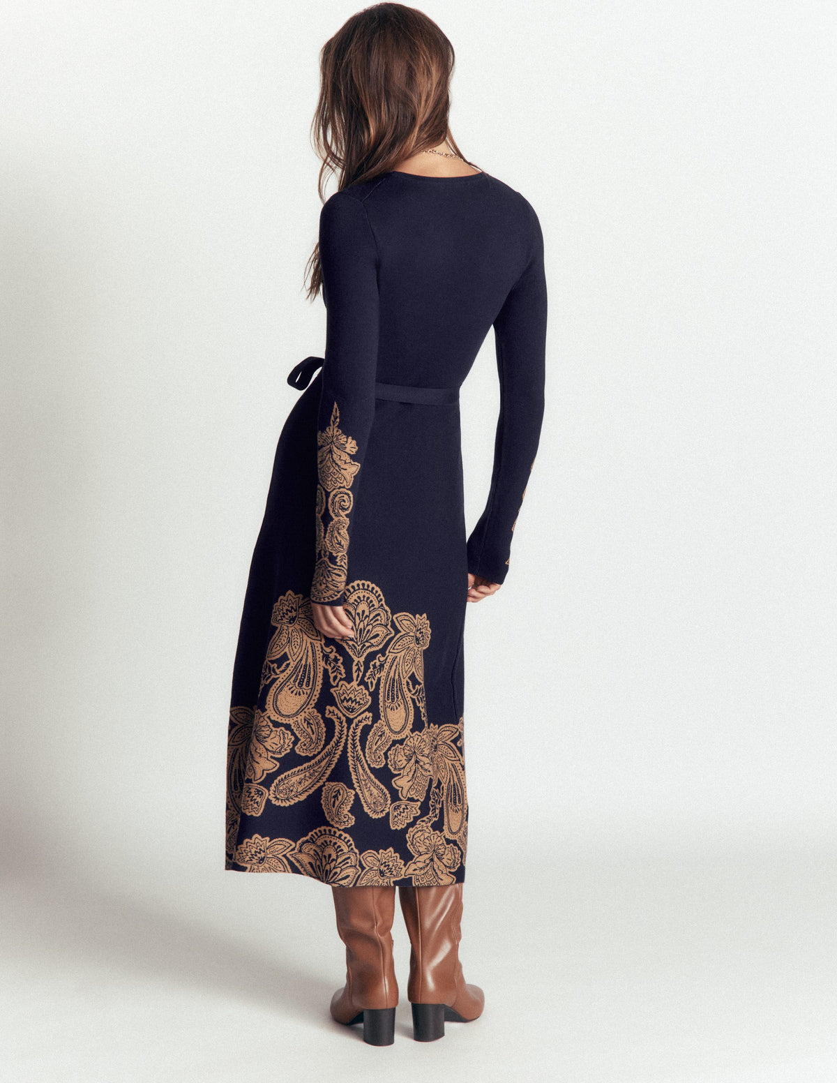 Crew Midi Jacquard Dress-Navy Placement - Image 3