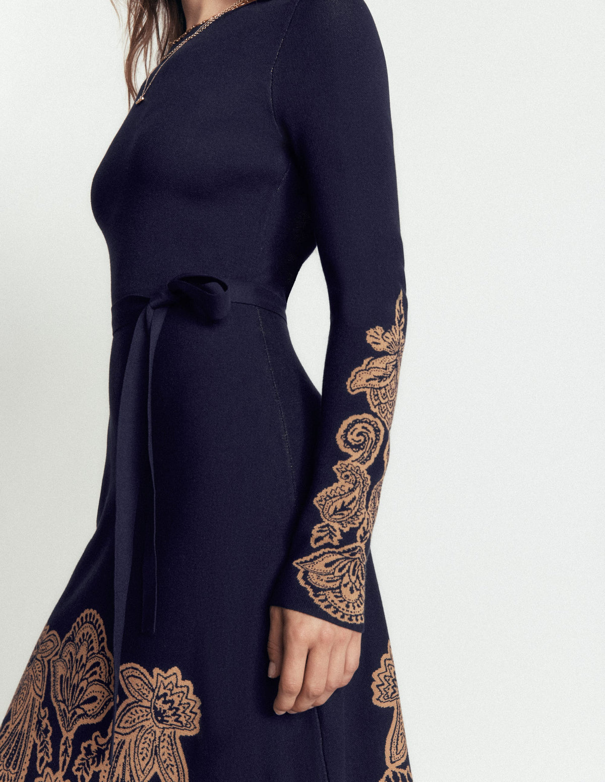 Crew Midi Jacquard Dress-Navy Placement-6