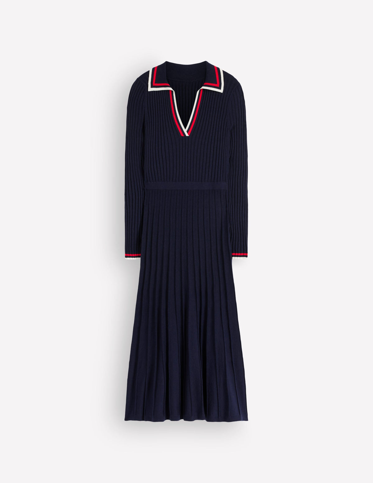 Ribbed Henley Knitted Dress-Navy-5