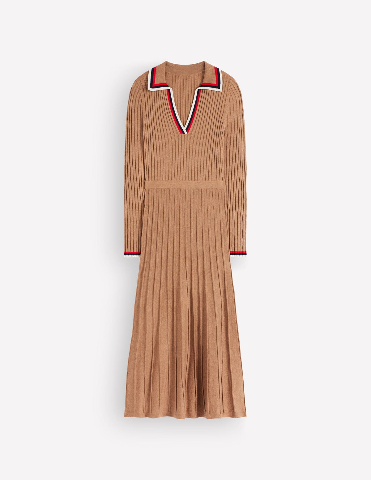 Ribbed Henley Knitted Dress-Camel Melange - Image 6