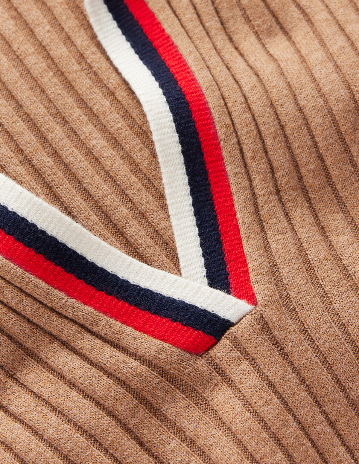 Ribbed Henley Knitted Dress-Camel Melange - Image 7