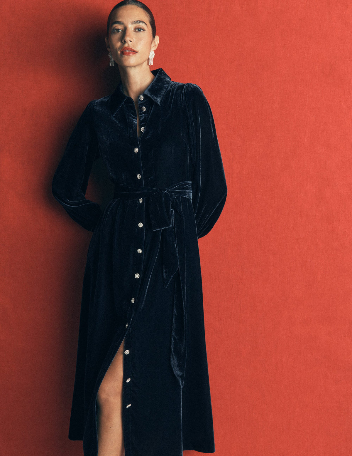 Maeve Velvet Shirt Dress-Teal Ocean-3