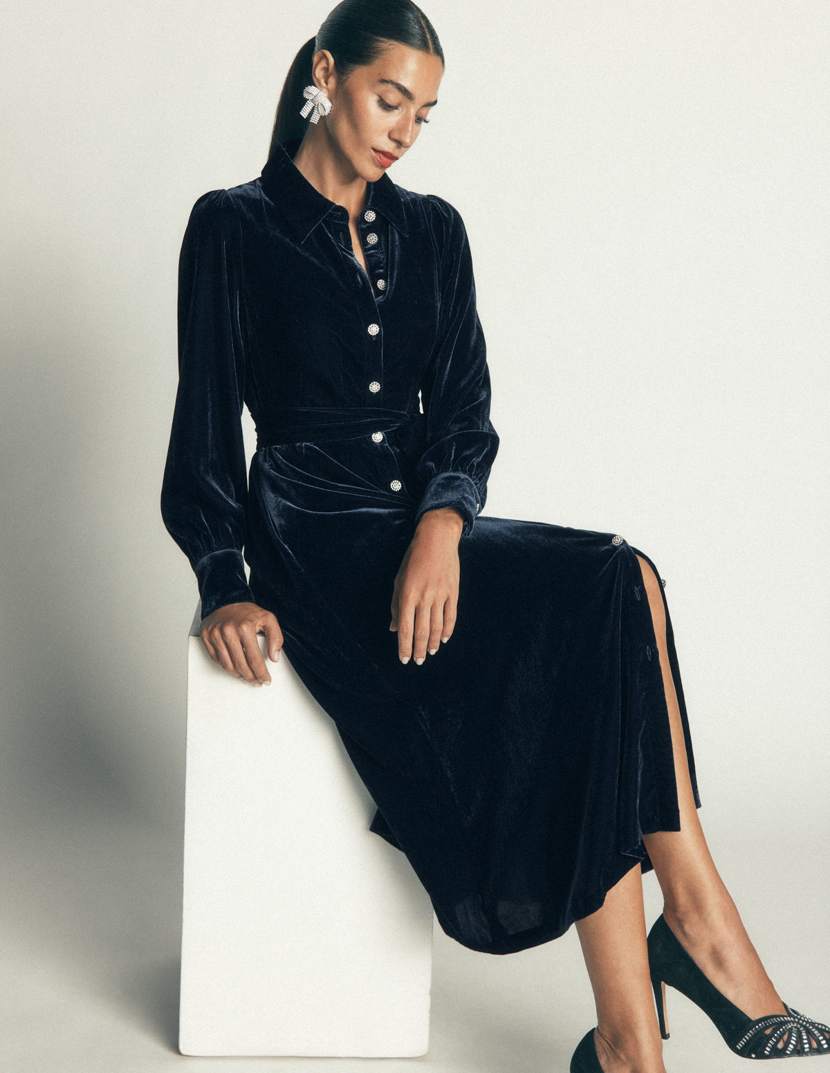 Maeve Velvet Shirt Dress-Teal Ocean - Image 5
