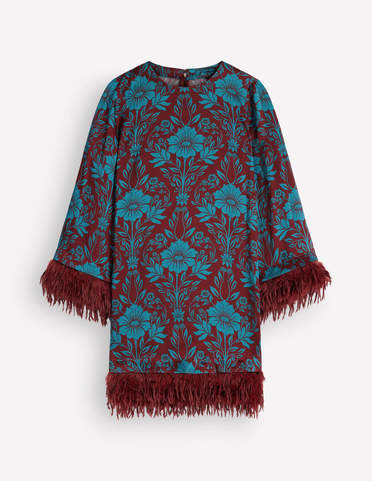 Faux Feather Satin Dress-Crystal Teal Flourishing Sprig-8