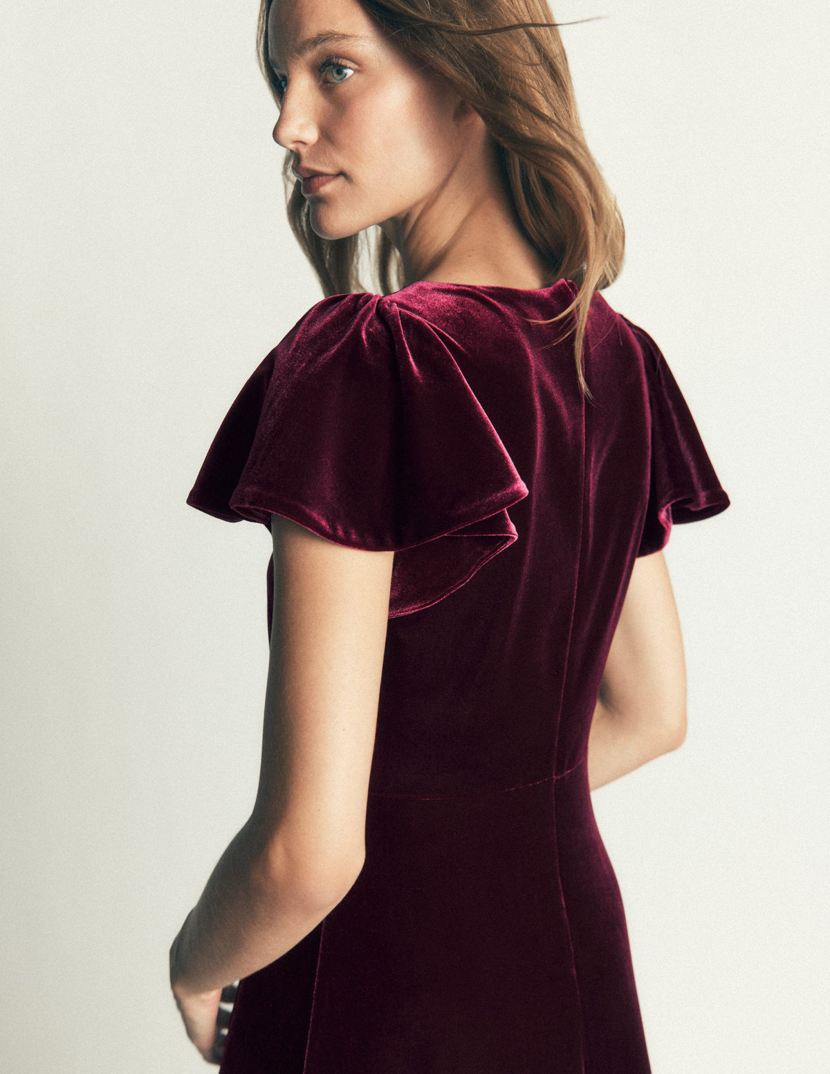 Draped Sleeve Velvet Dress-Dark Cherry-2