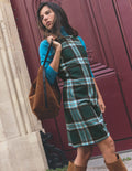 Lou Wool Check Shift Dress-Green, Navy and Teal Check