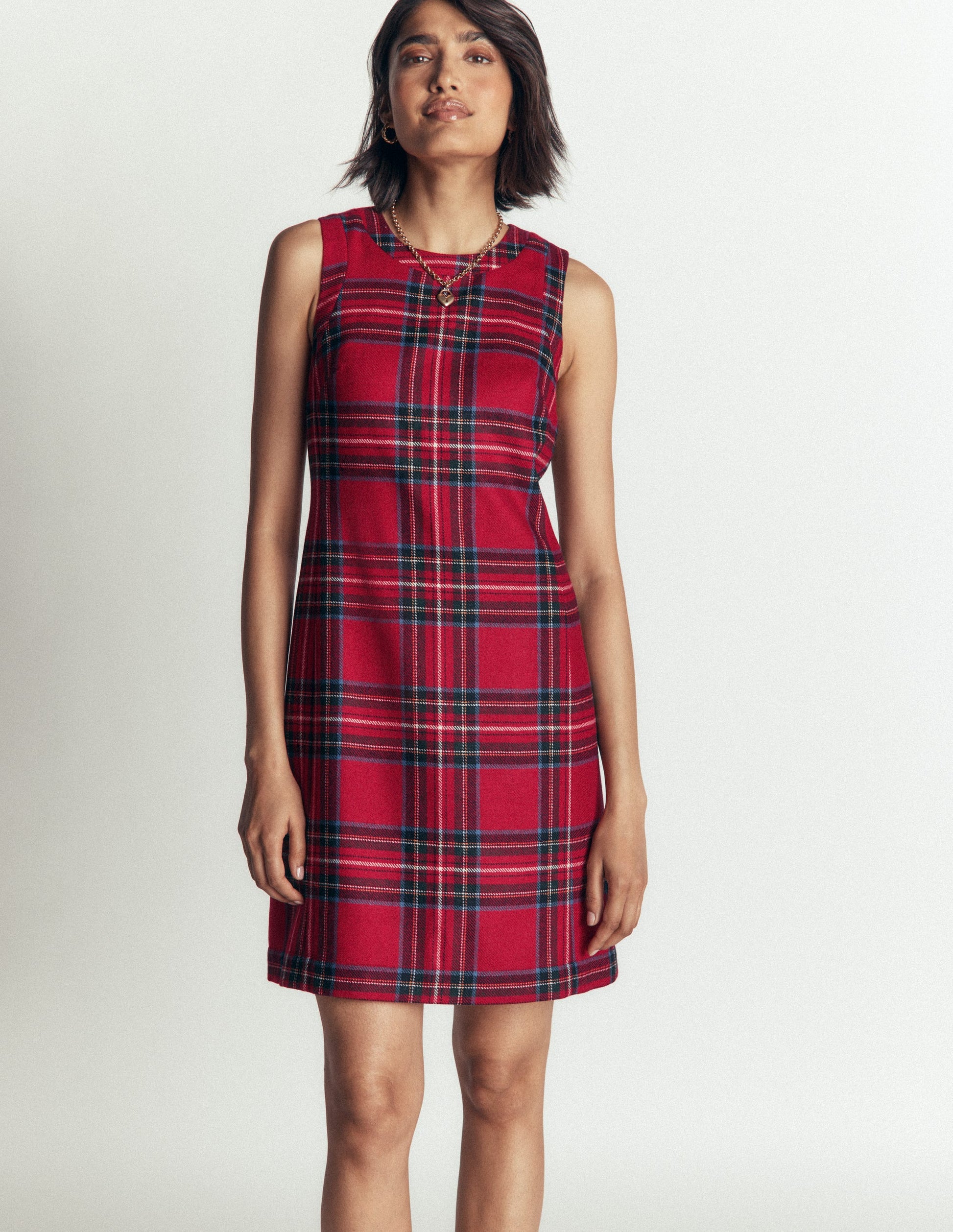 Lou Wool Check Shift Dress-Red, Blue and Green Check-7