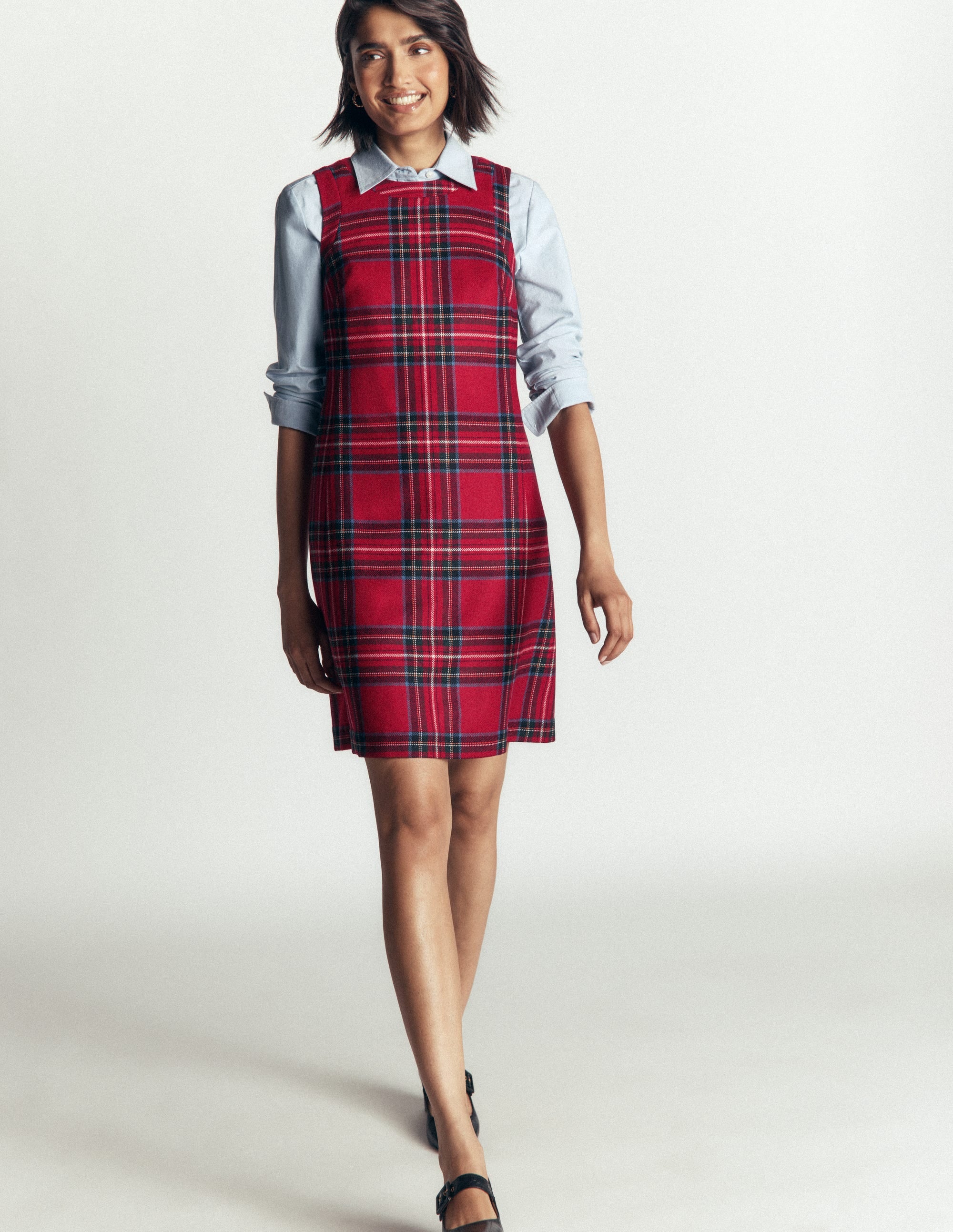 Lou Wool Check Shift Dress-Red, Blue and Green Check - Image 7