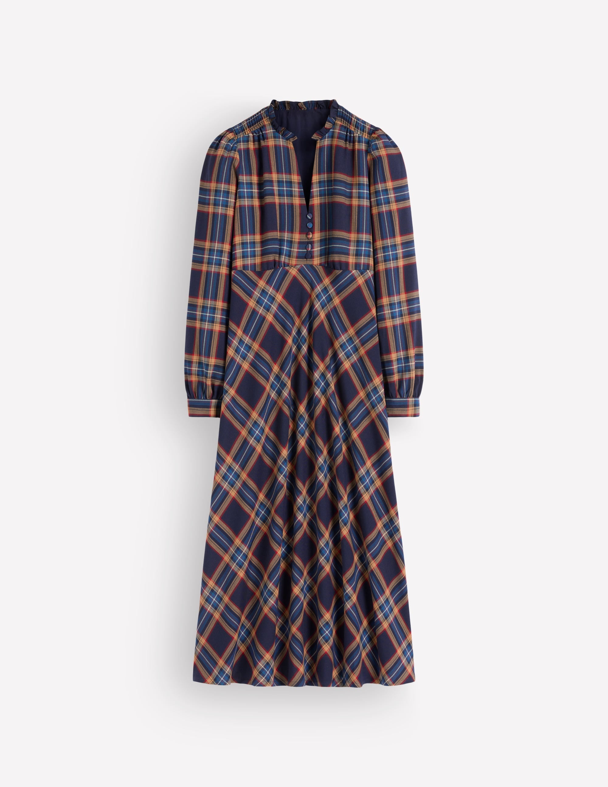 Cassie Checked Tea Dress-Navy and Camel Check - Image 5