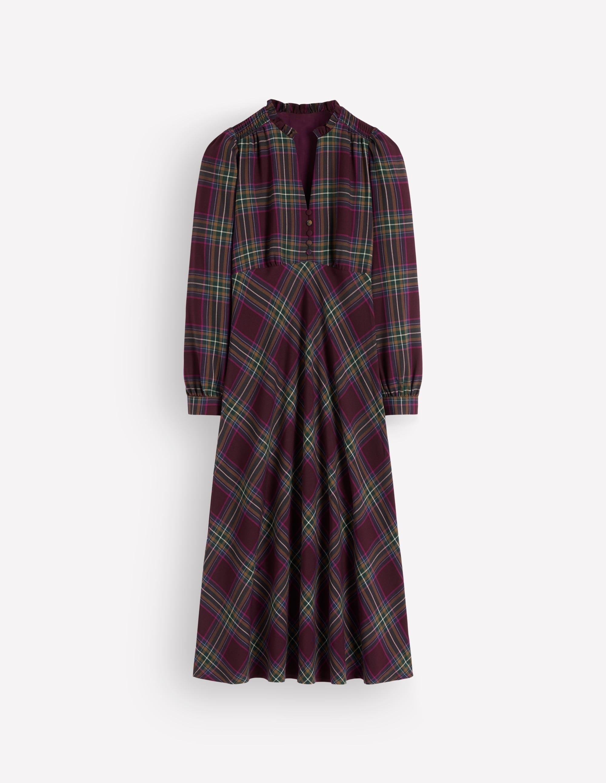 Cassie Checked Tea Dress-Maroon and Olive Check - Image 6