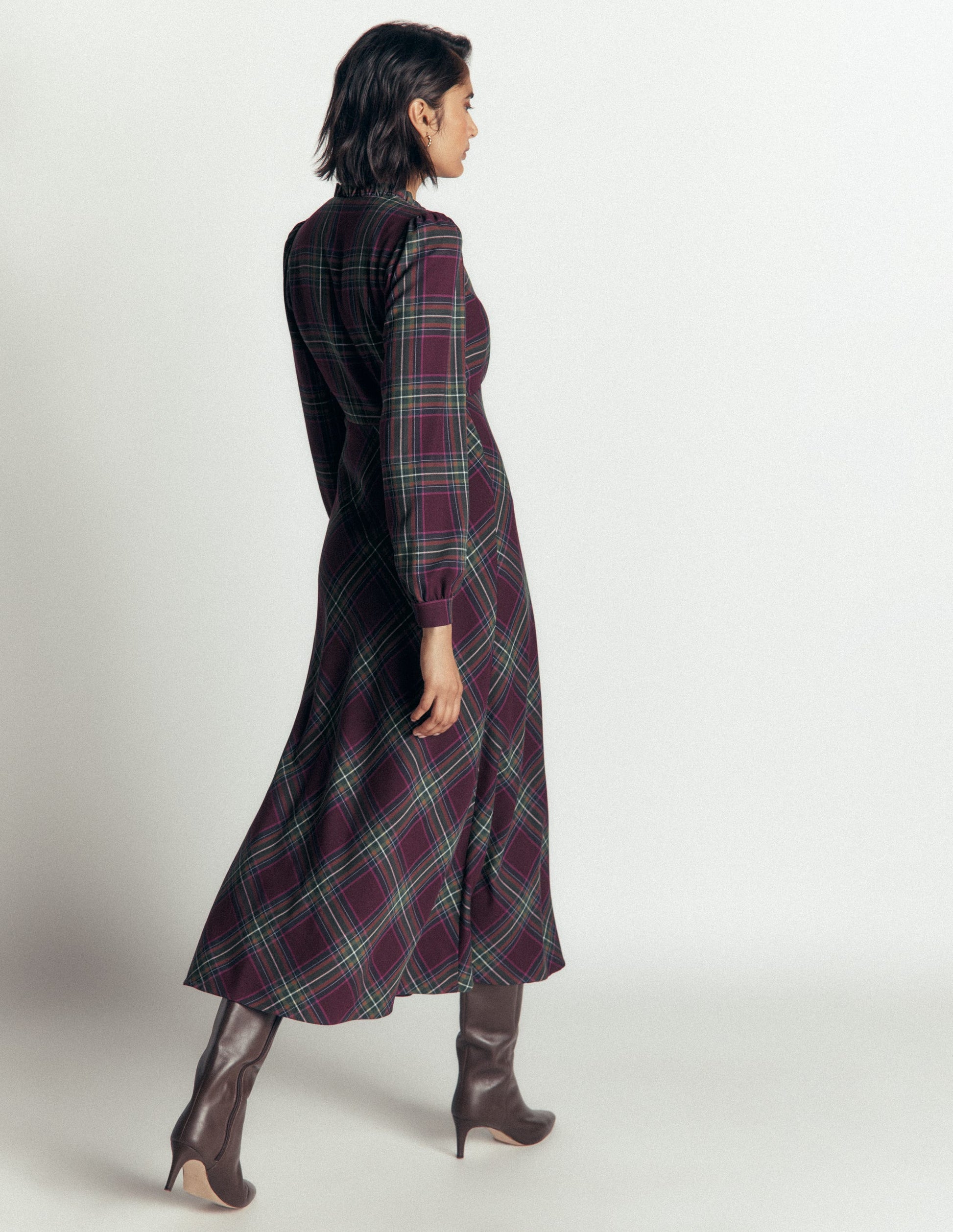 Cassie Checked Tea Dress-Maroon and Olive Check-5