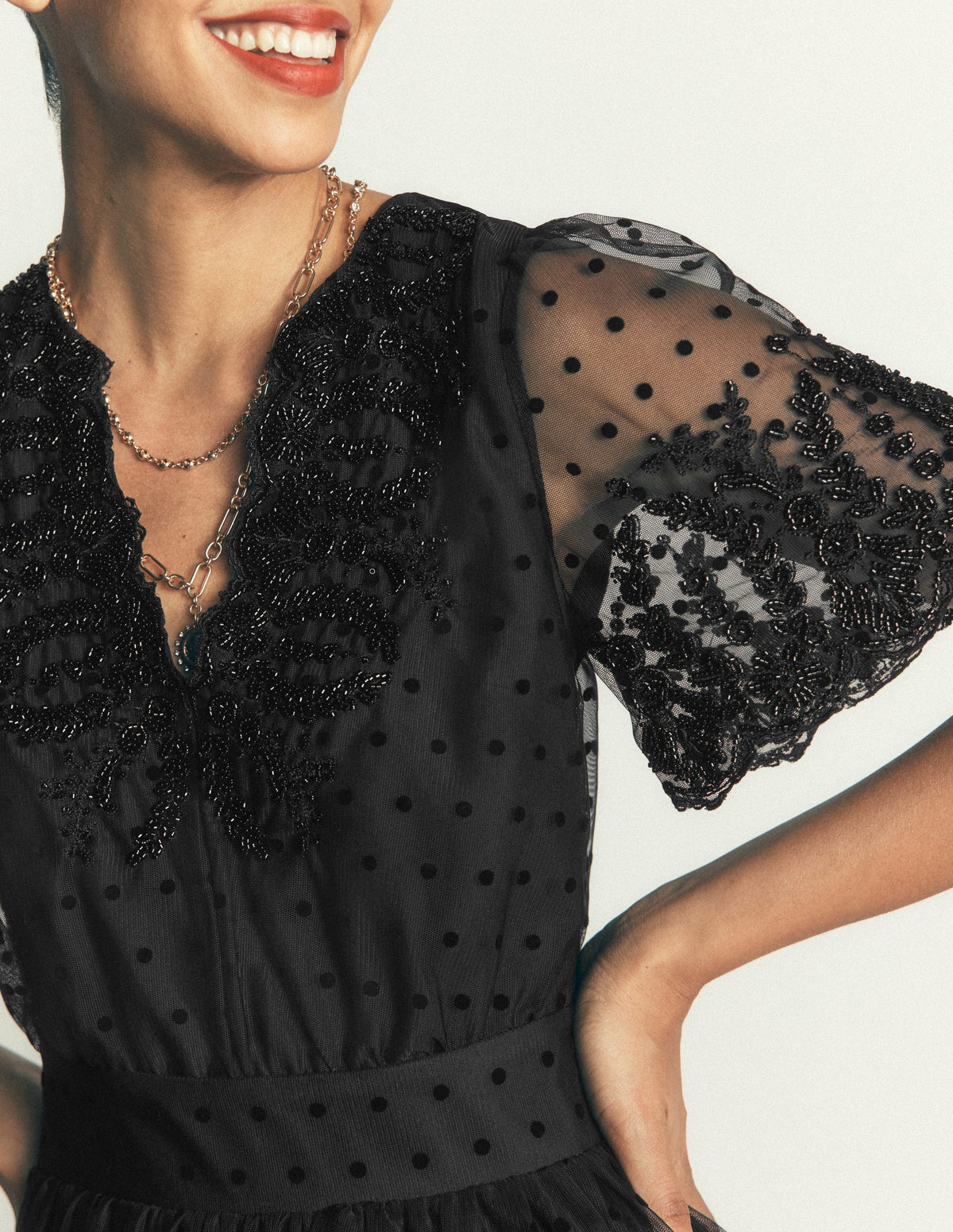 Embroidered Tulle Maxi Dress-Black-3