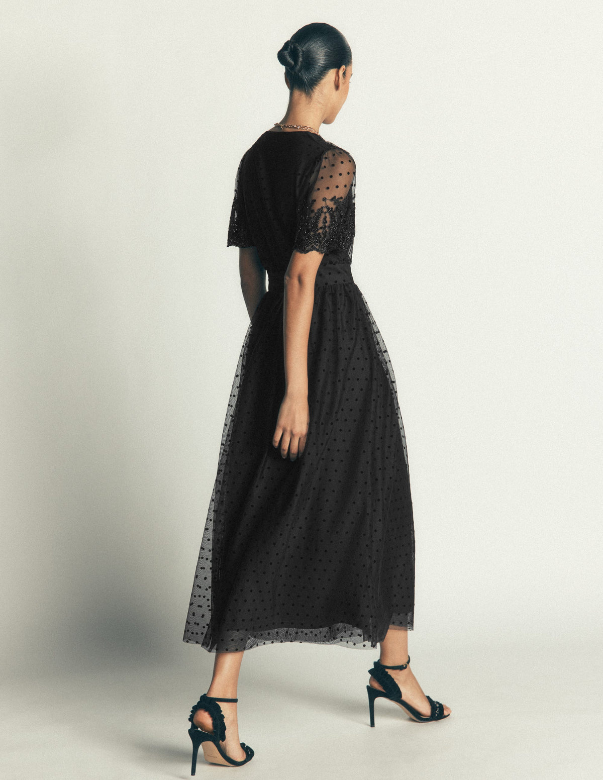 Embroidered Tulle Maxi Dress-Black - Image 4