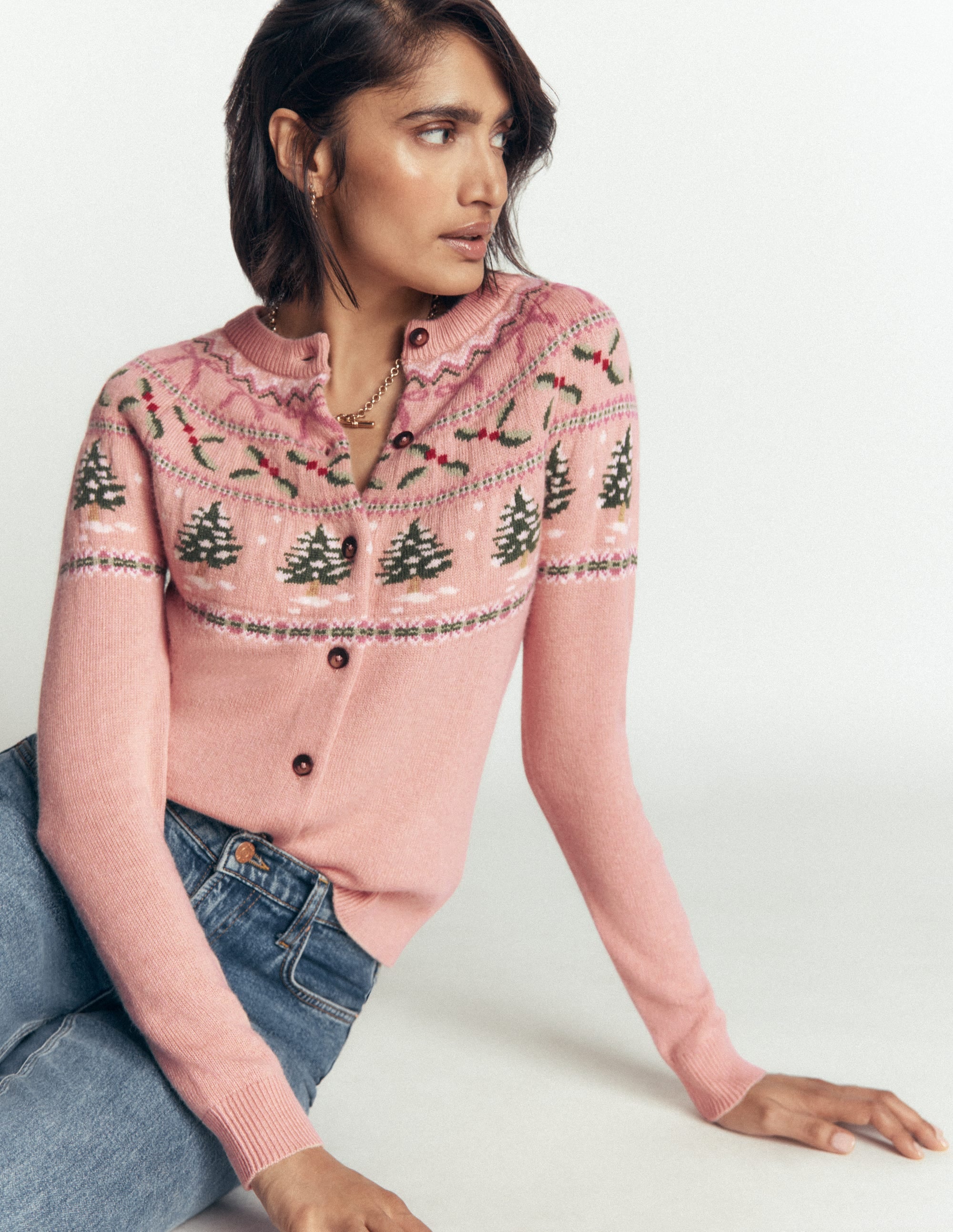 Edie Fair Isle Cardigan-Pink fair isle - Image 1