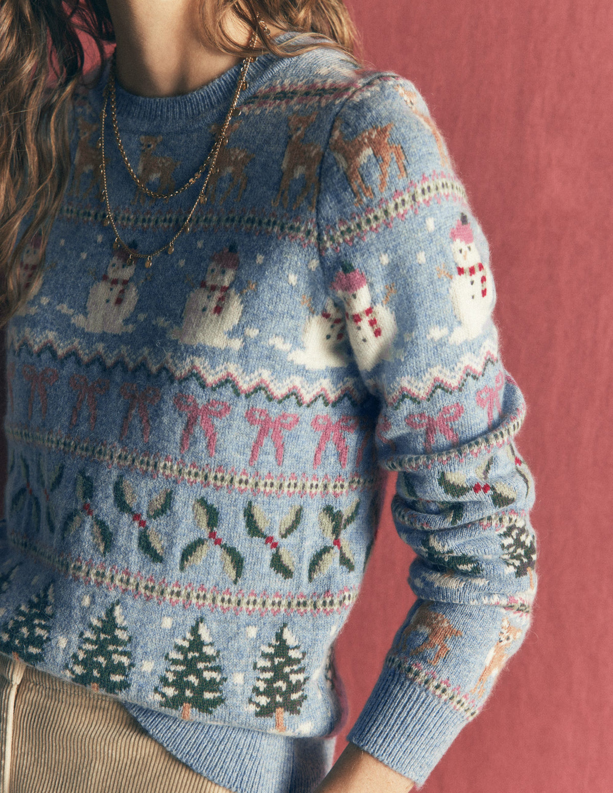 Edie Fair Isle Jumper-Blue snowman fair isle-2