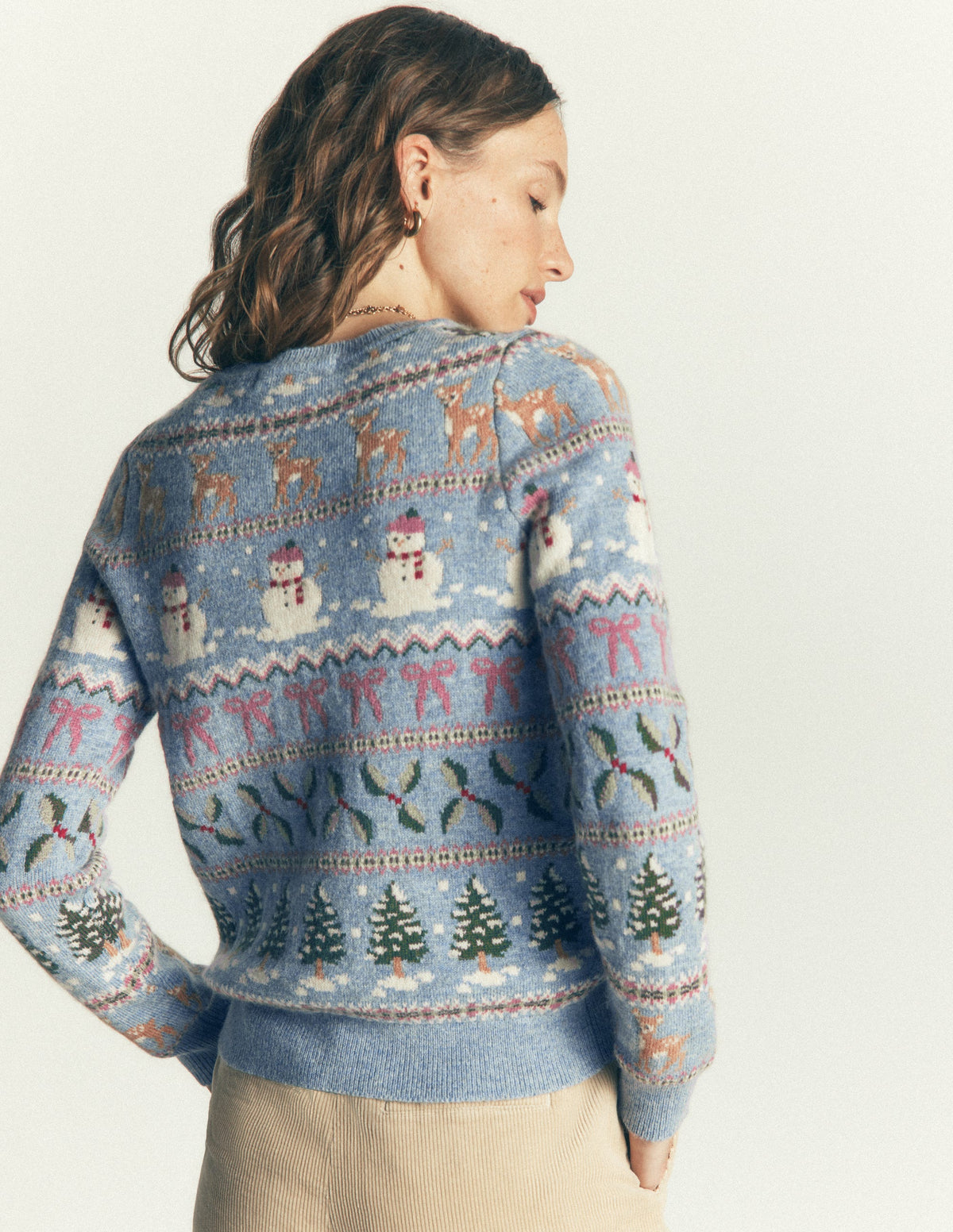 Edie Fair Isle Jumper-Blue snowman fair isle - Image 3