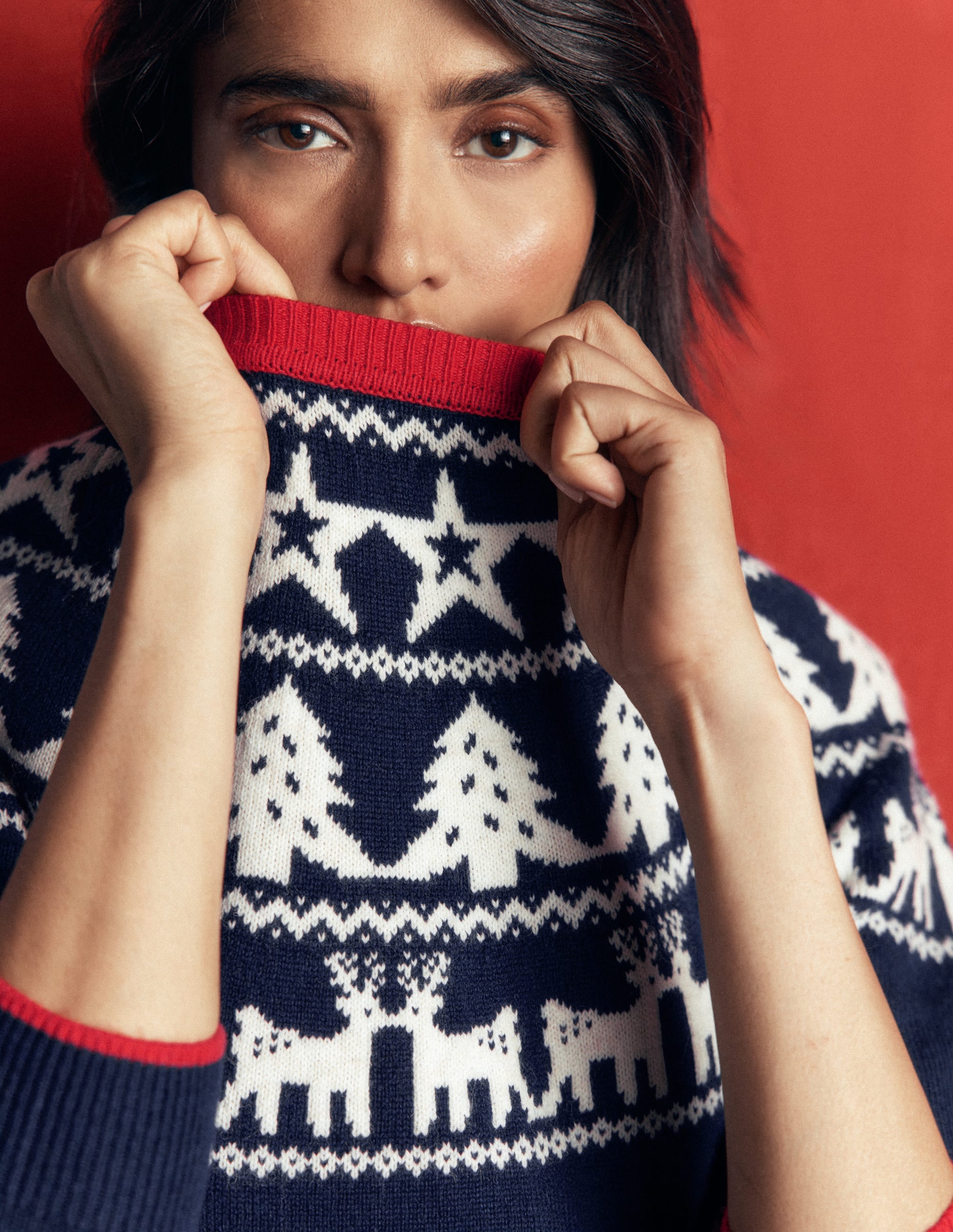 Edie Fair Isle Jumper-Navy reindeer - Image 2