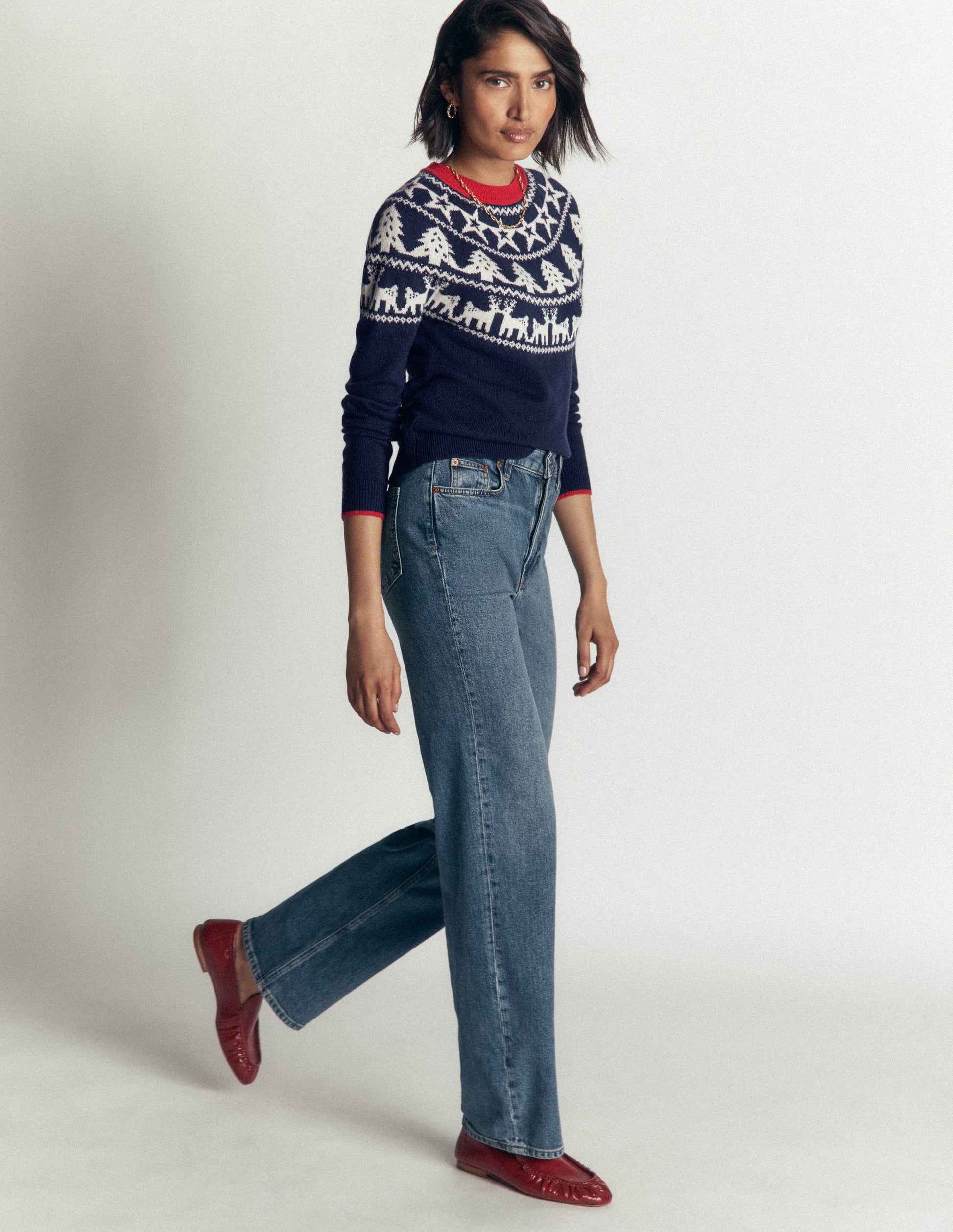 Edie Fair Isle Jumper-Navy reindeer-4
