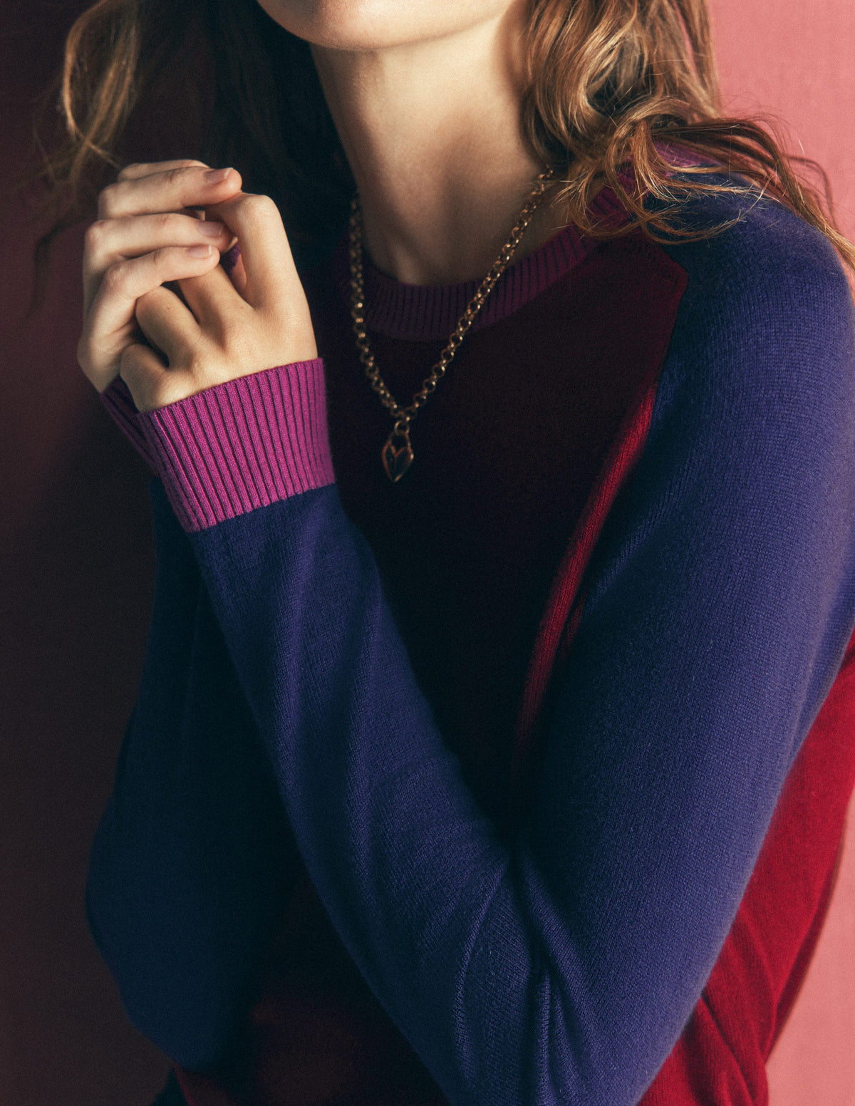 Meg Raglan Sleeve Jumper-Merlot, Colour Block - Image 2