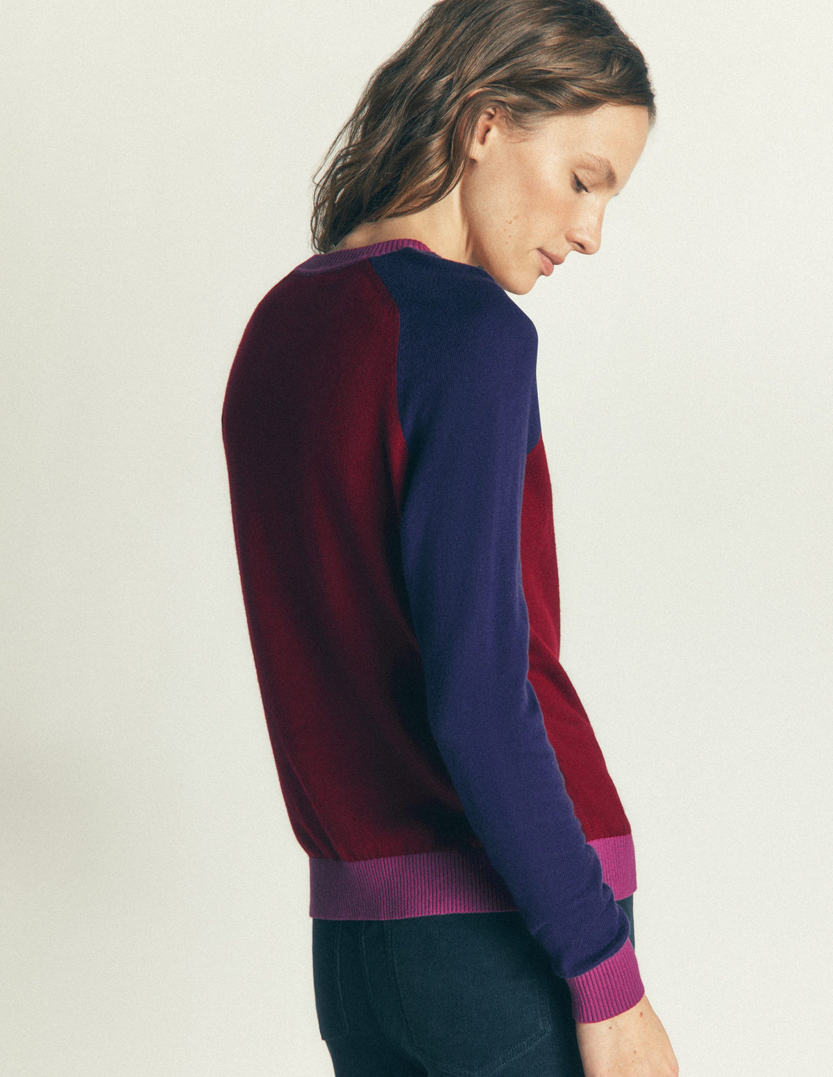 Meg Raglan Sleeve Jumper-Merlot, Colour Block - Image 3