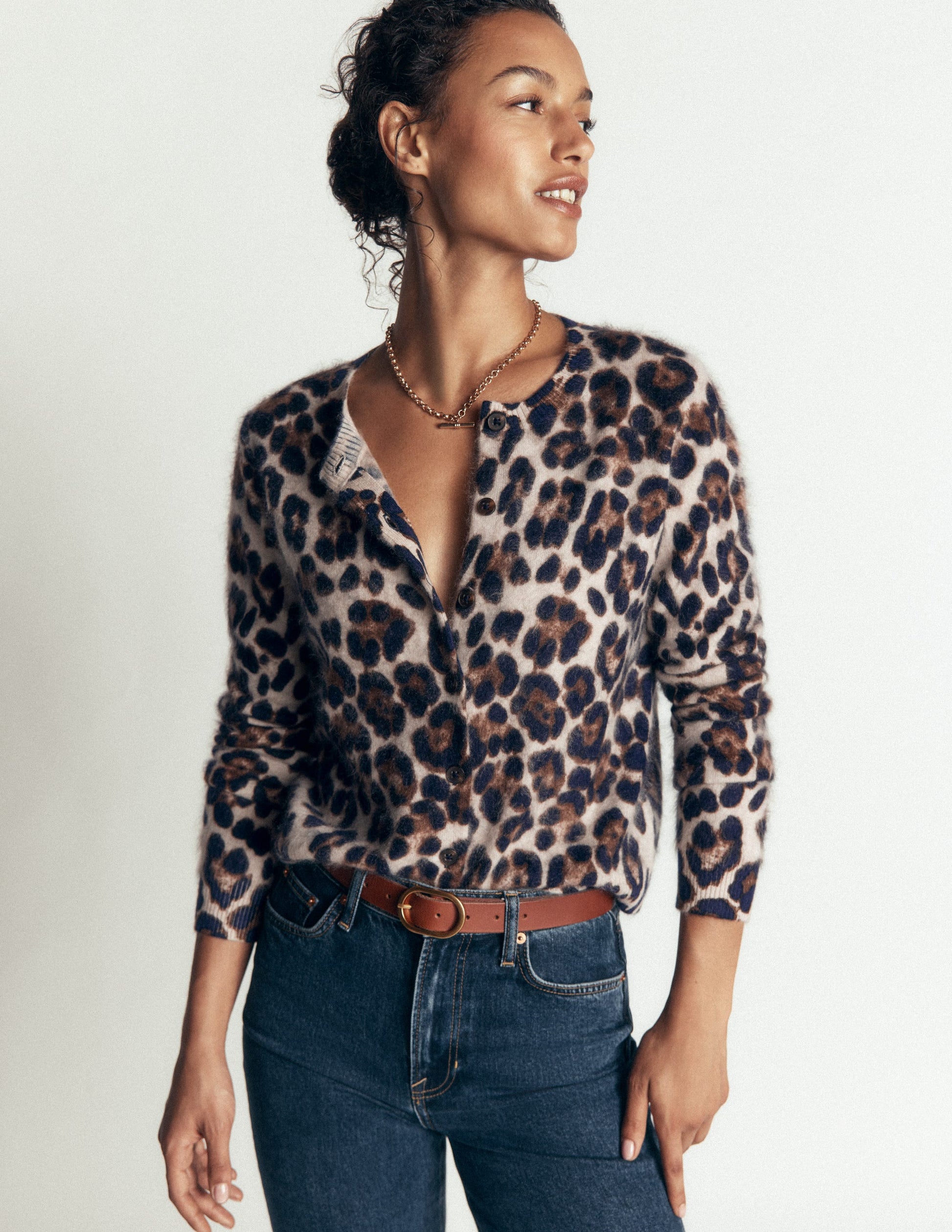 Kat Brushed Cashmere Cardigan-Camel, Leopard-1