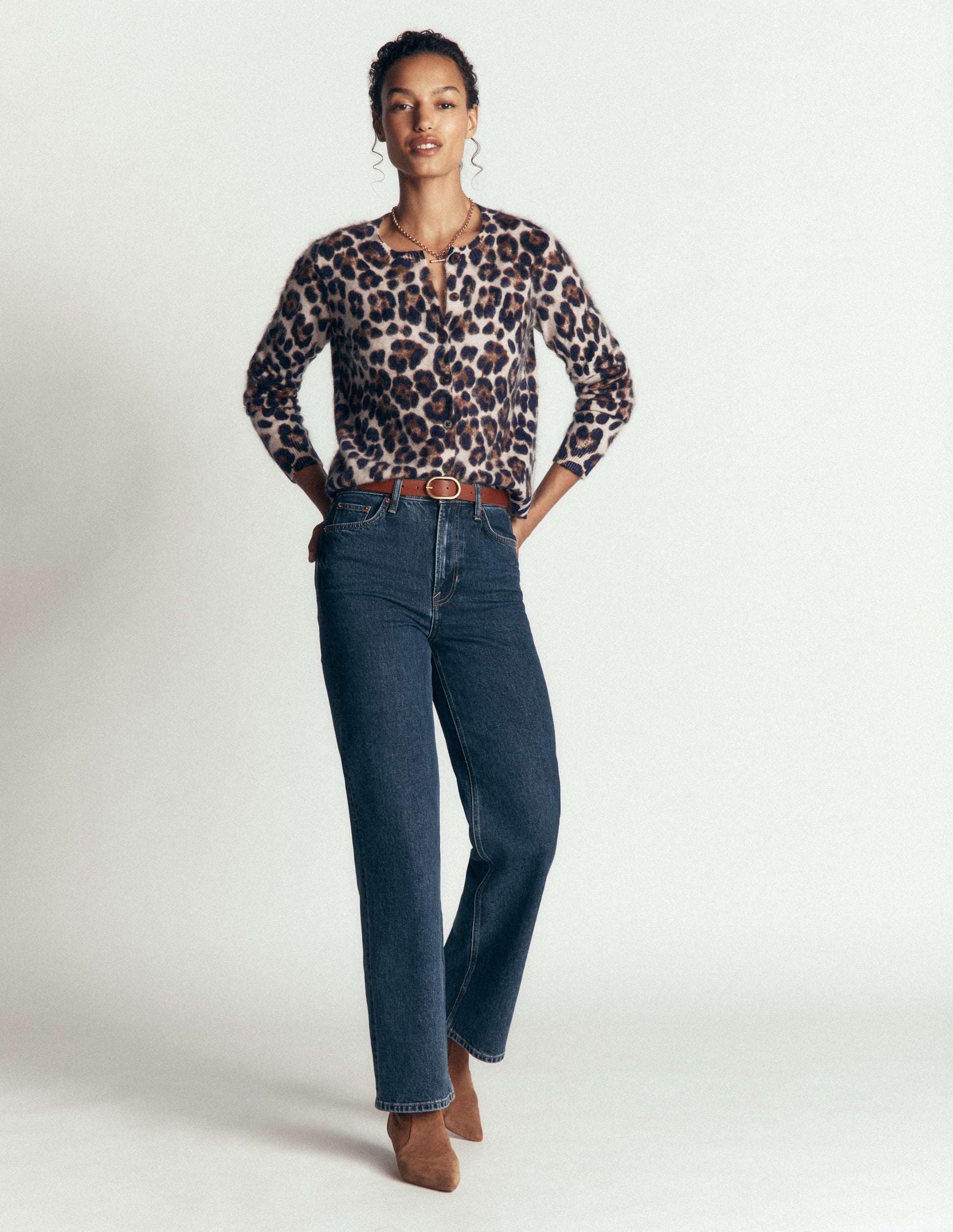 Kat Brushed Cashmere Cardigan-Camel, Leopard-4