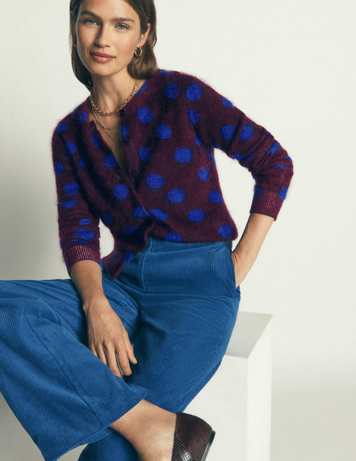 Kat Brushed Cashmere Cardigan-Dark Cherry Spot