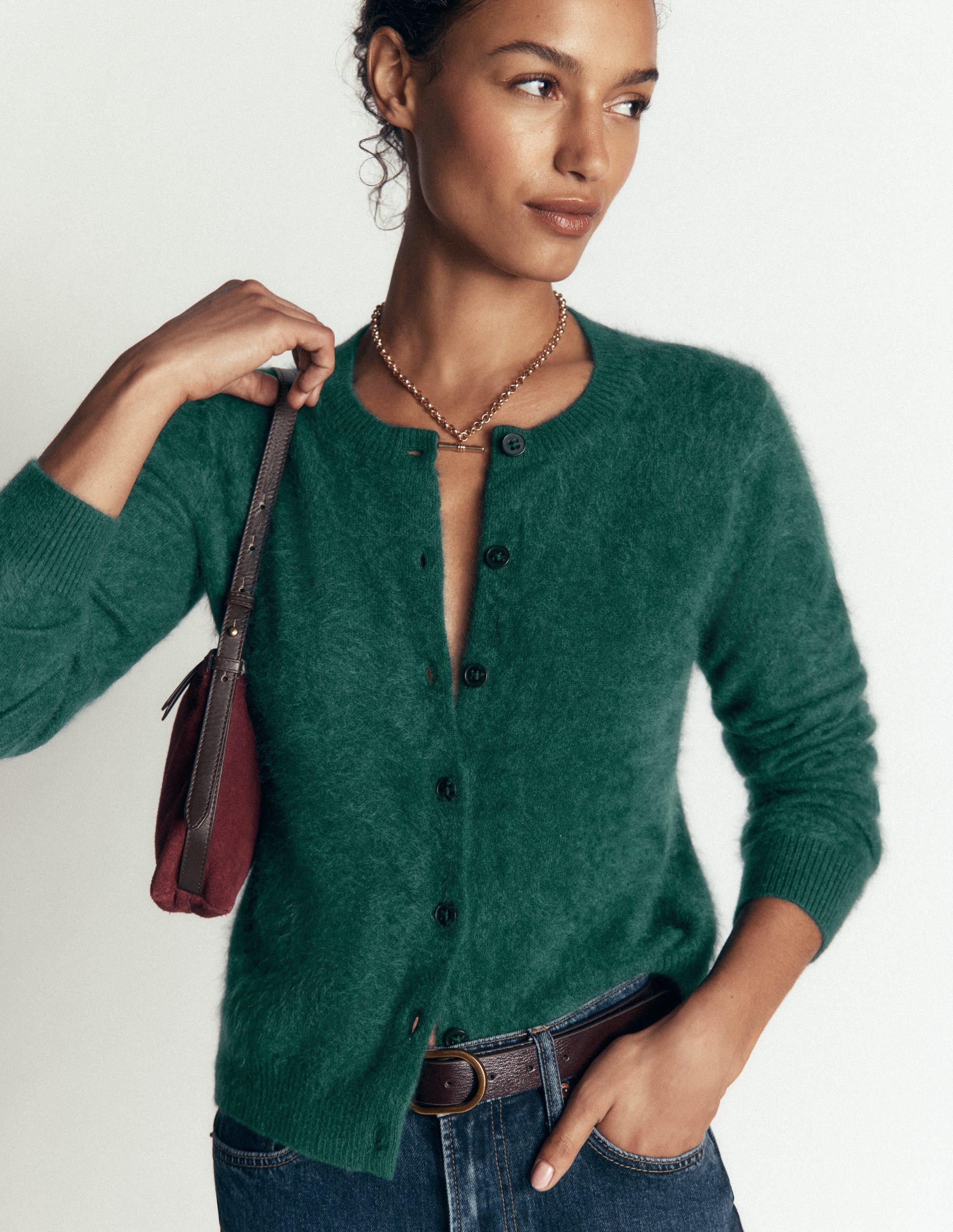 Kat Brushed Cashmere Cardigan-Midnight Teal - Image 1
