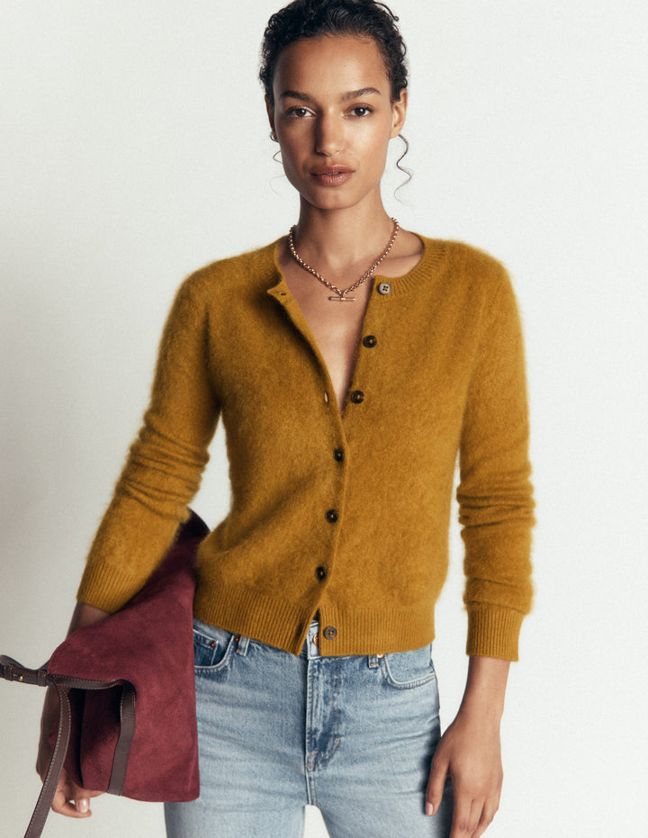Kat Brushed Cashmere Cardigan-Toffee Brown