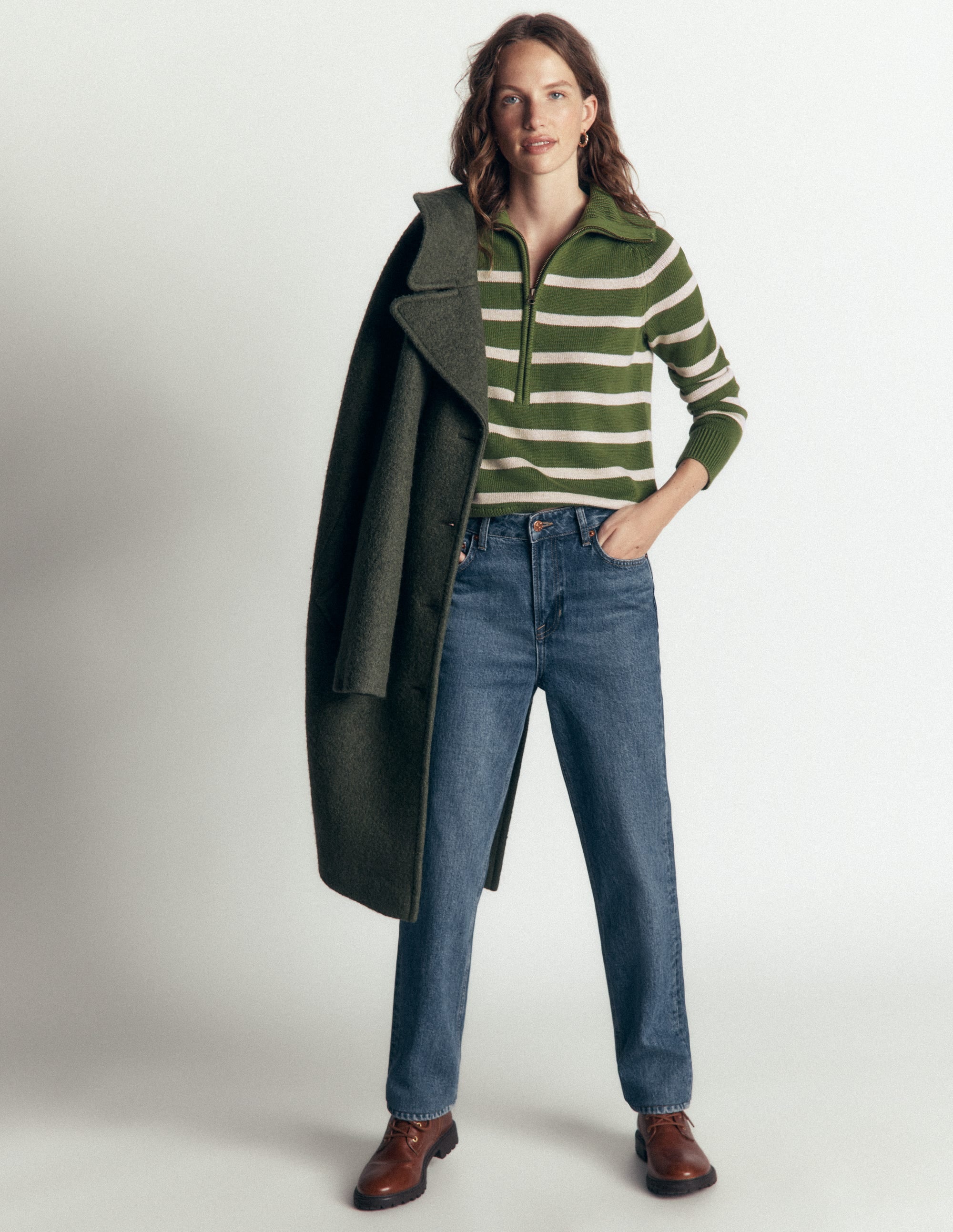 Lucy Half Zip Jumper-Green Stripe - Image 4