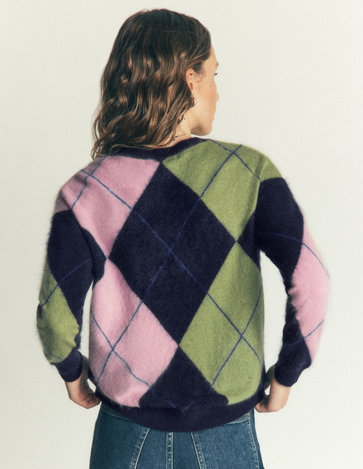 Kat Brushed Cashmere Jumper-Navy, Pink, Green Argyle - Image 4