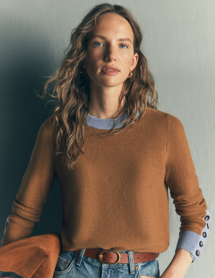 Grace Colour Block Jumper-Camel, Blue