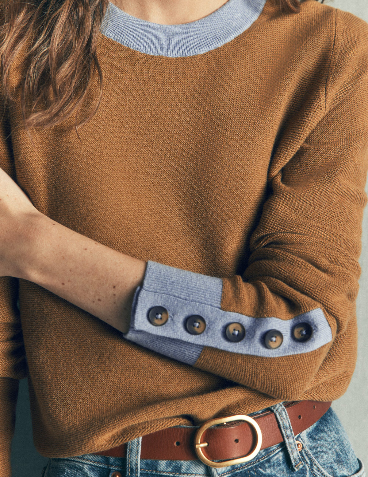 Grace Colour Block Jumper-Camel, Blue-2