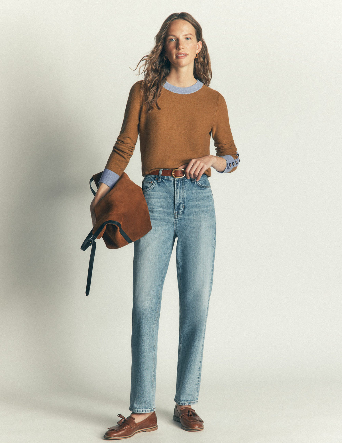 Grace Colour Block Jumper-Camel, Blue - Image 4