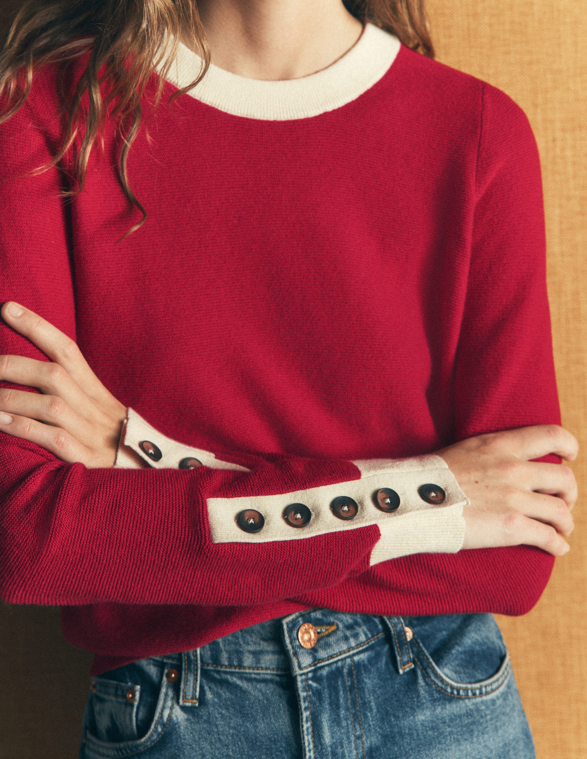 Grace Colour Block Jumper-Poppy Red, Ivory-2