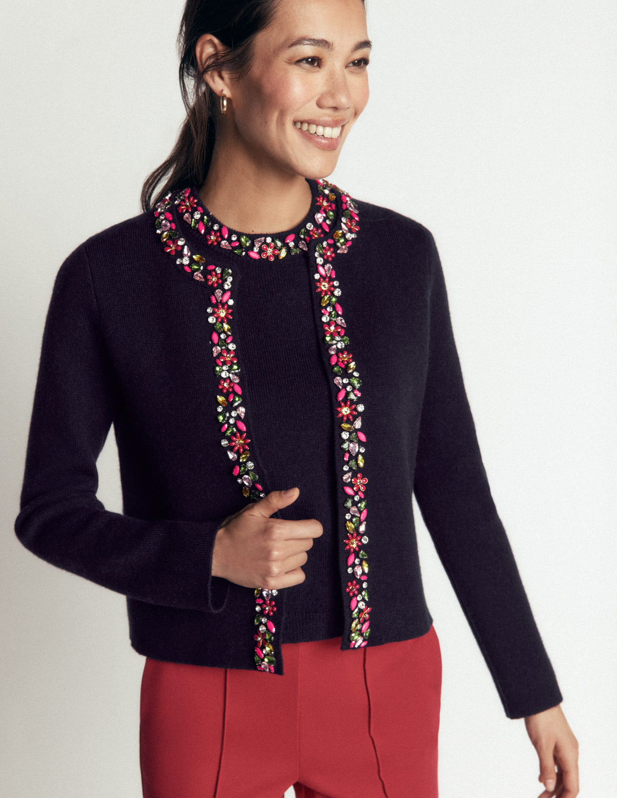 Embellished Knit Cardigan-Navy-5