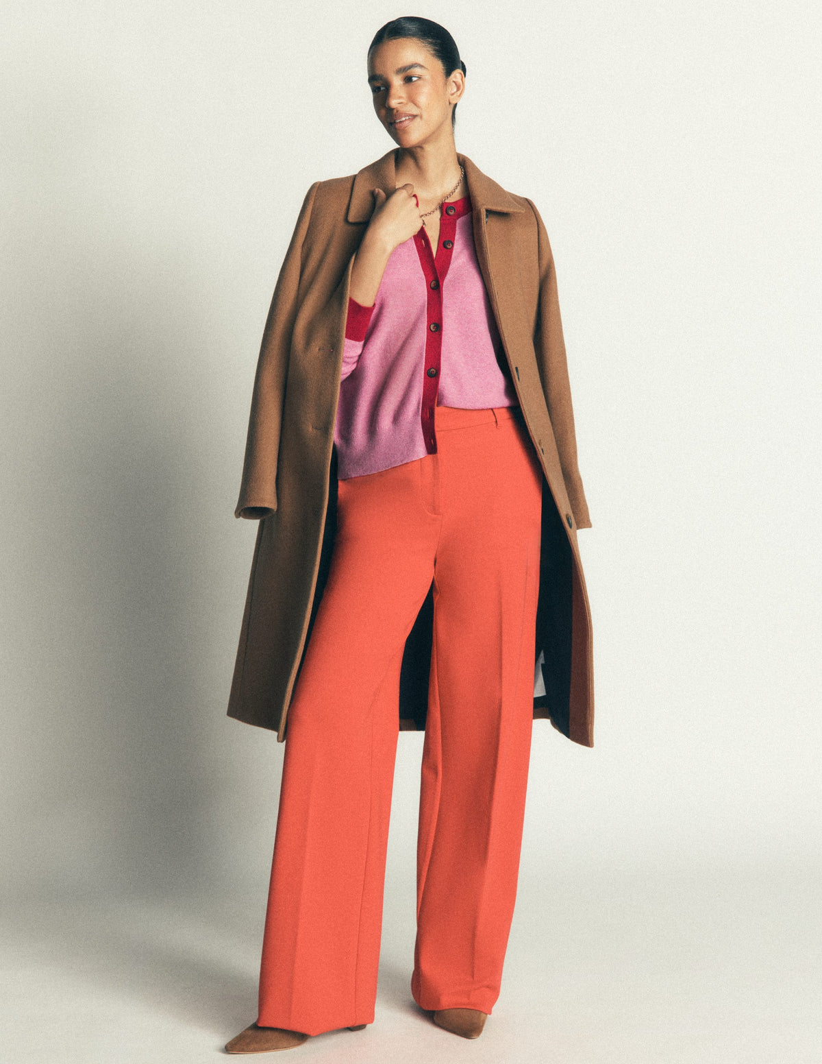 Grace Colour Block Cardigan-Peony Pink, Red - Image 1