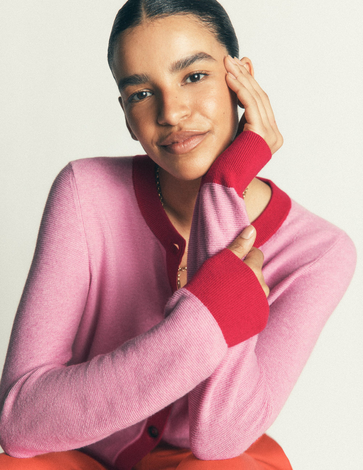 Grace Colour Block Cardigan-Peony Pink, Red-2