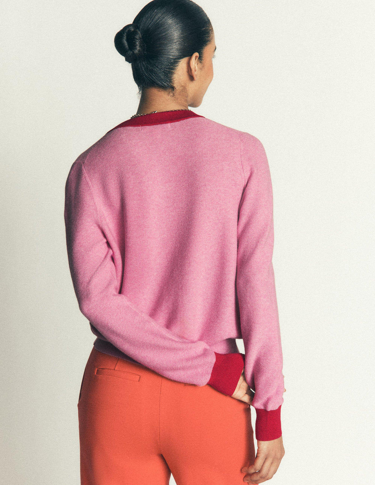 Grace Colour Block Cardigan-Peony Pink, Red-3
