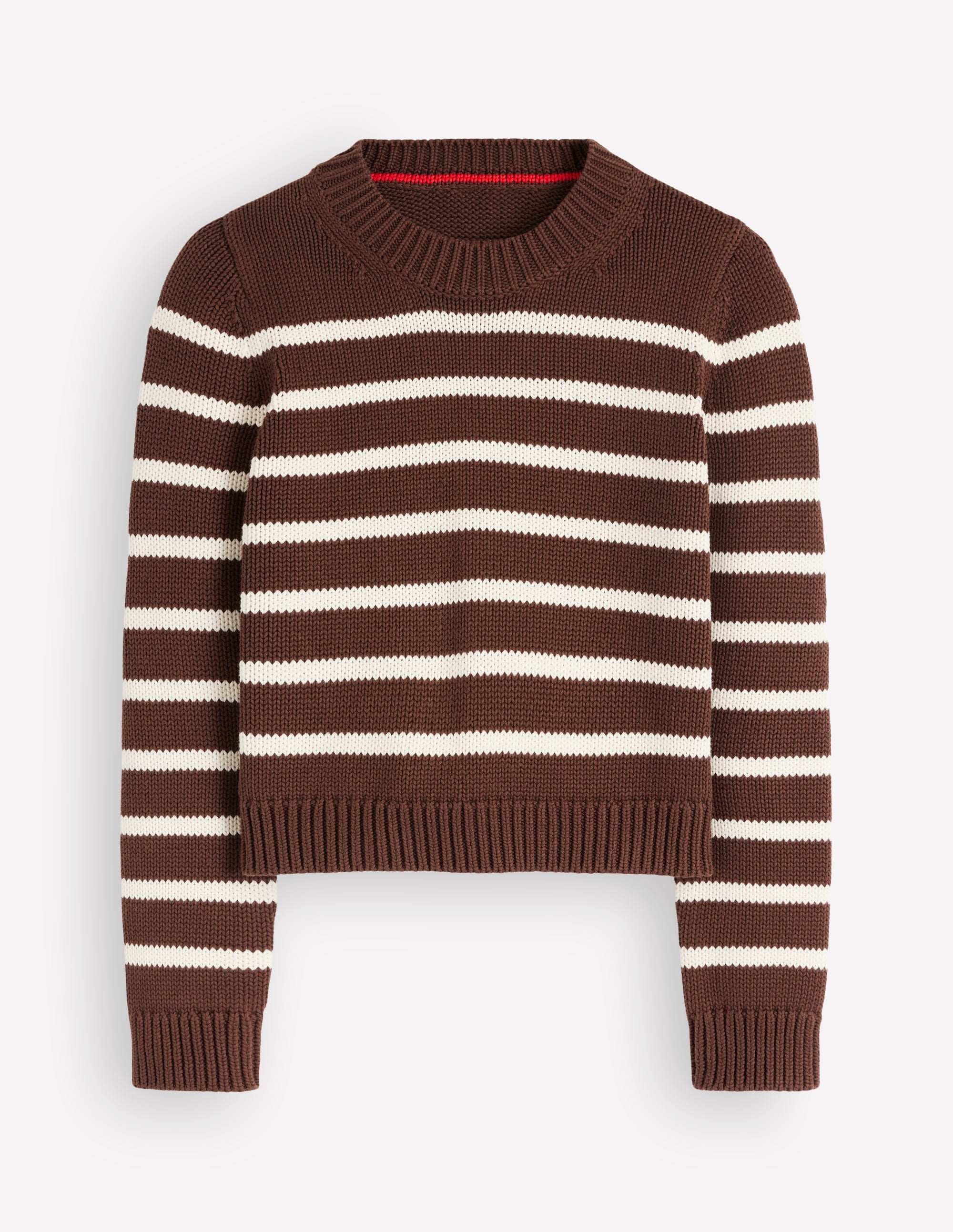Lucy Chunky Cotton Jumper-brown, ivory stripe - Image 6
