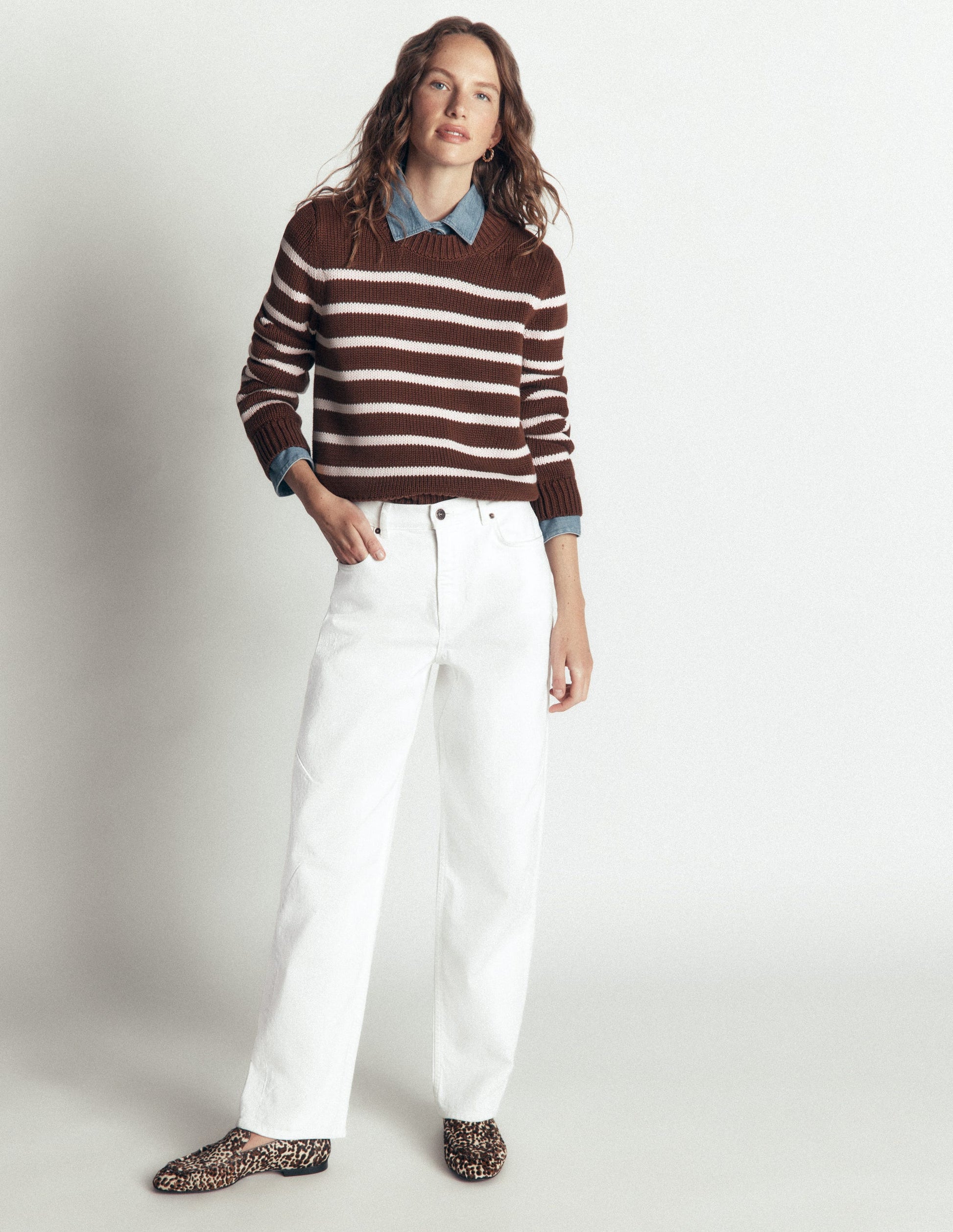 Lucy Chunky Cotton Jumper-brown, ivory stripe-4