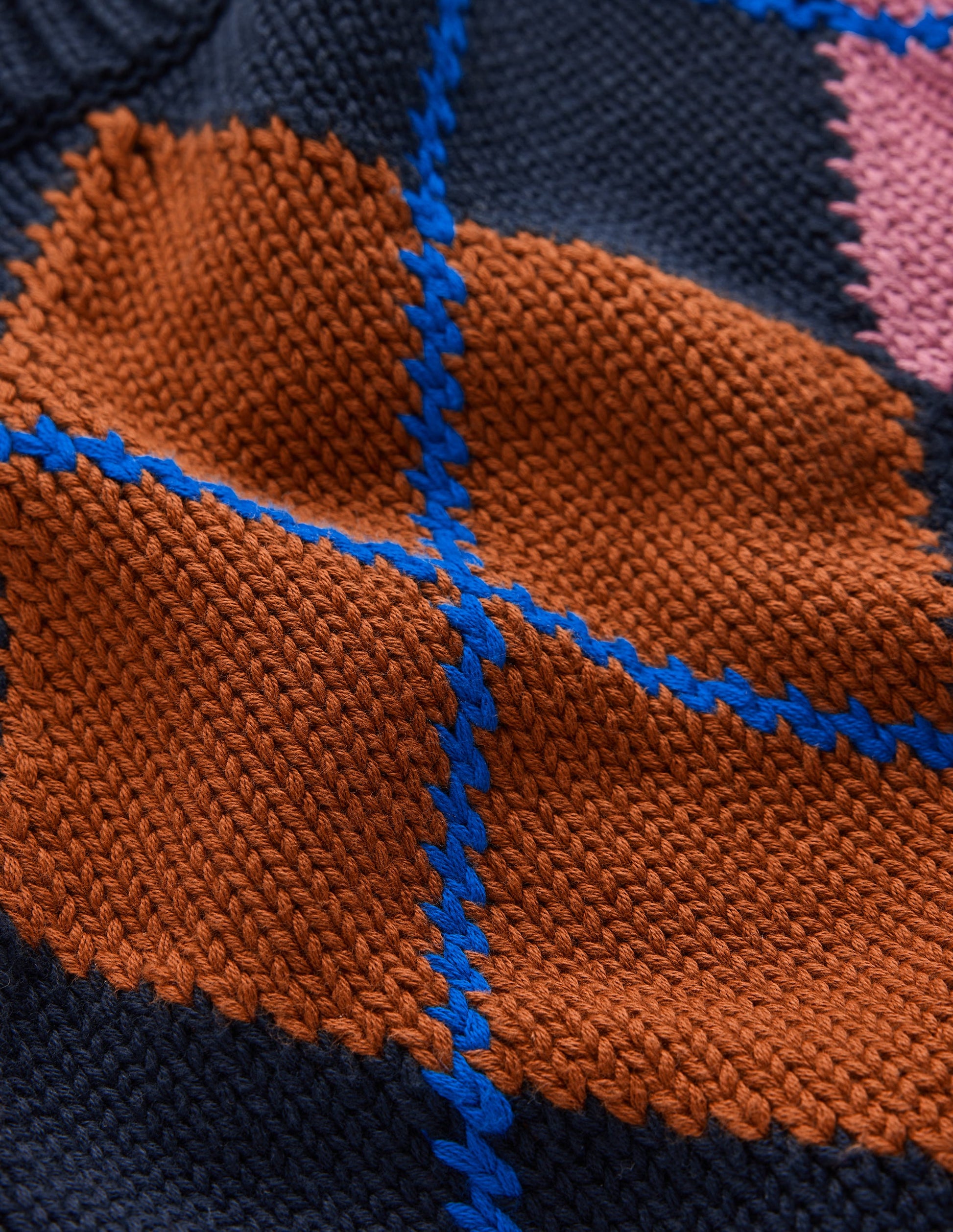 Lucy Chunky Cotton Jumper-navy, pink and brown argyle-8