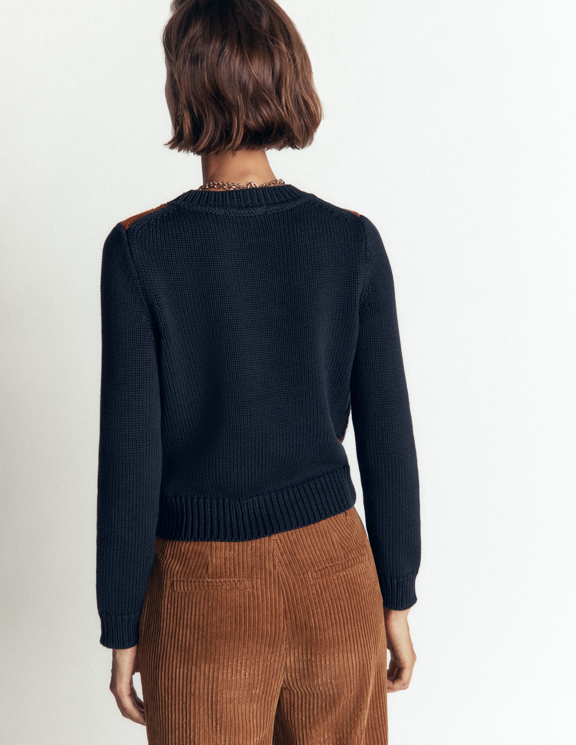 Lucy Chunky Cotton Jumper-navy, pink and brown argyle-5