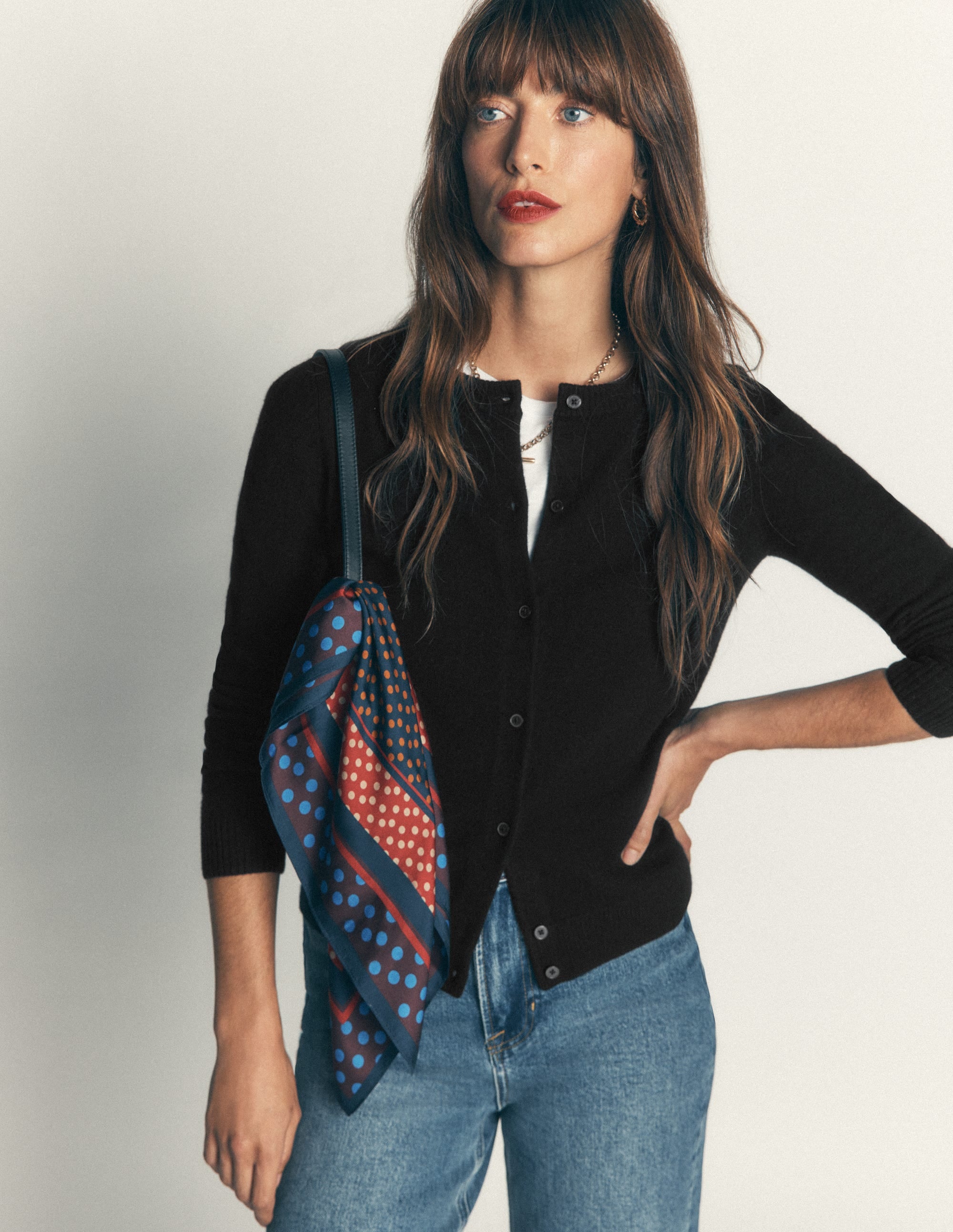 Elsie Cashmere Crew Cardigan-Black - Image 1