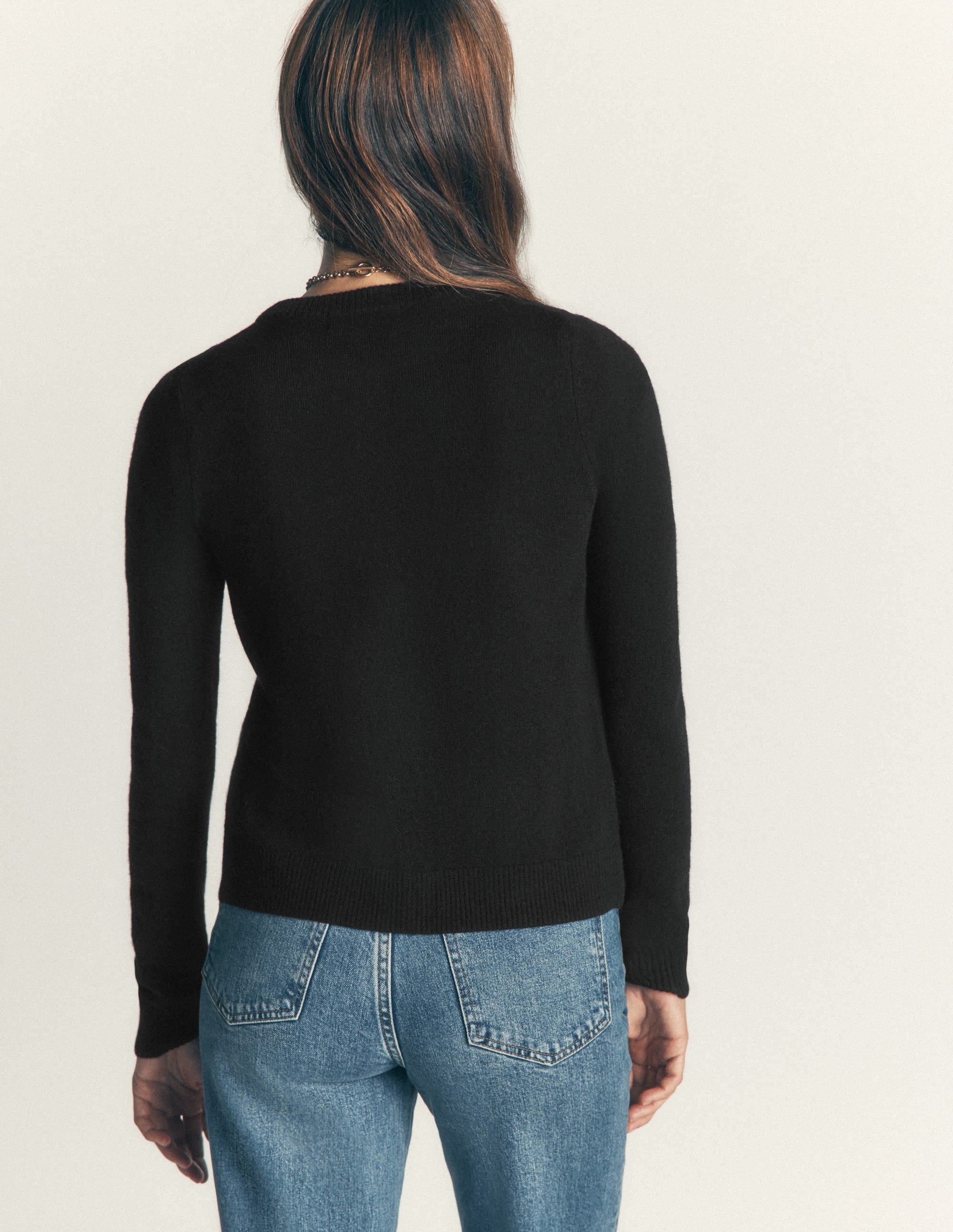 Elsie Cashmere Crew Cardigan-Black - Image 3
