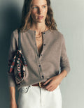 Elsie Cashmere Crew Cardigan-Mink Melange